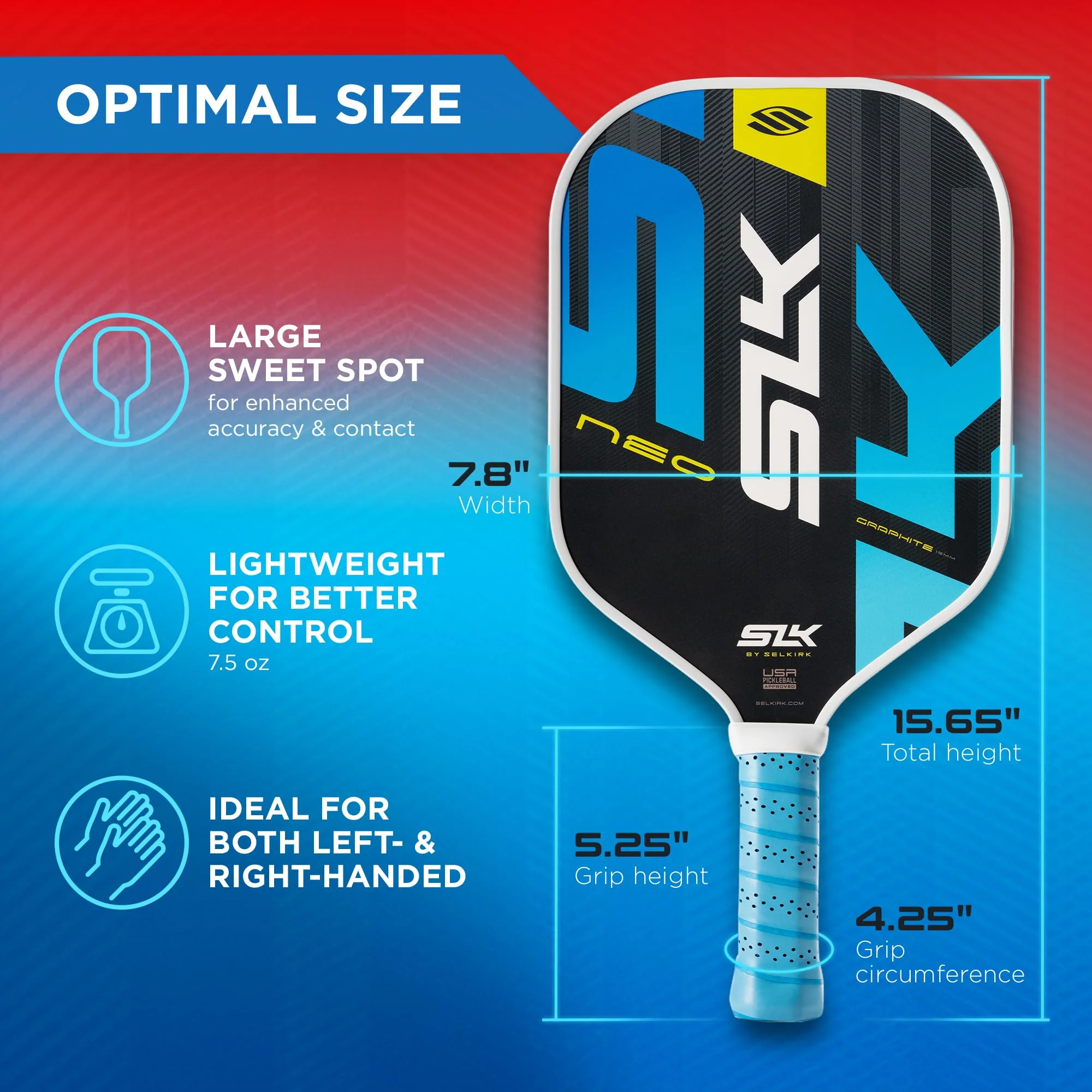 Selkirk Sport SLK Neo Graphite Pickleball Paddles Set of 2 | Designed in The USA | Complete Pickleball Set with 2 Pickle Ball Rackets, 3 Hybrid+ Balls, and SLK Sling Bag | Red & Blue - Image 5