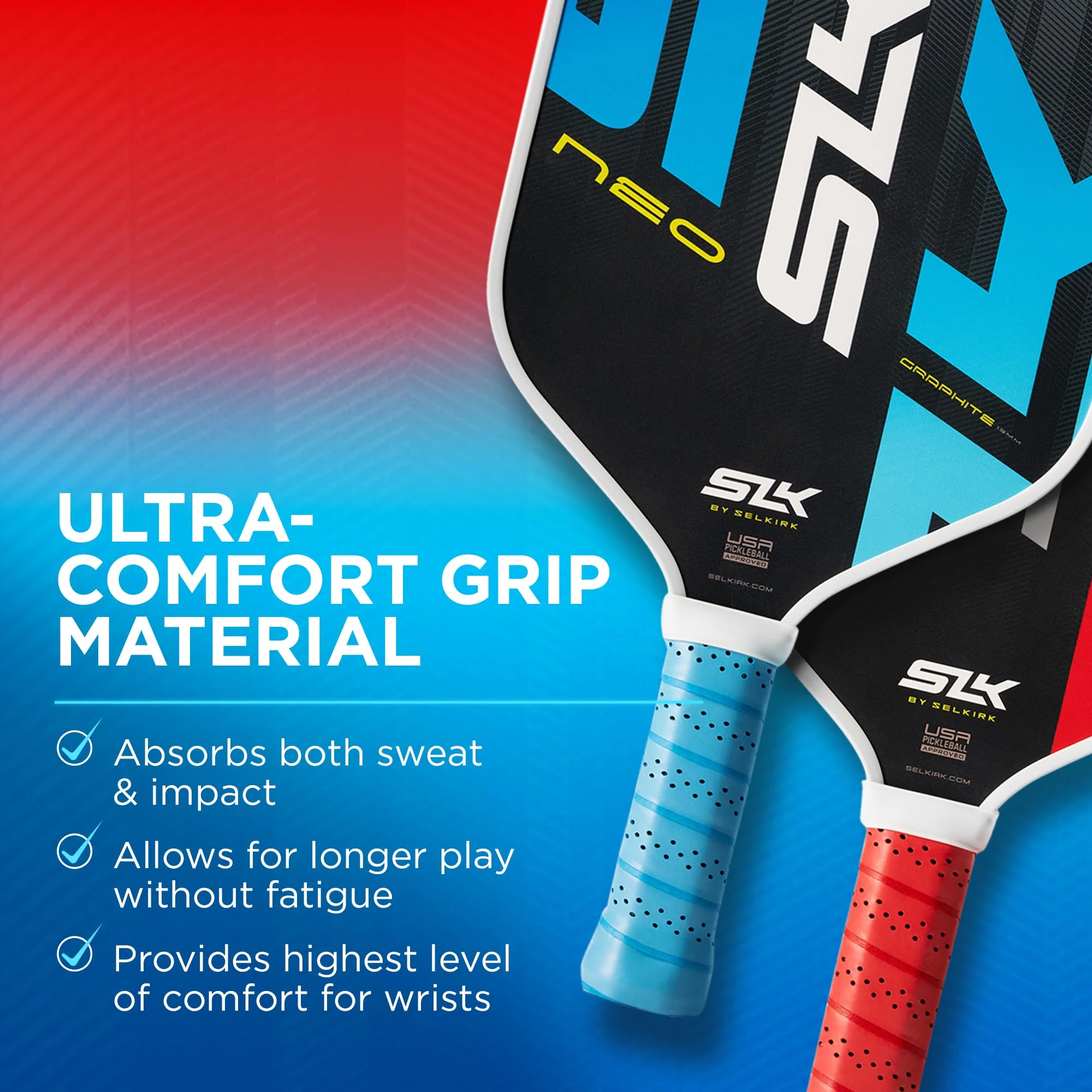 Selkirk Sport SLK Neo Graphite Pickleball Paddles Set of 2 | Designed in The USA | Complete Pickleball Set with 2 Pickle Ball Rackets, 3 Hybrid+ Balls, and SLK Sling Bag | Red & Blue - Image 6