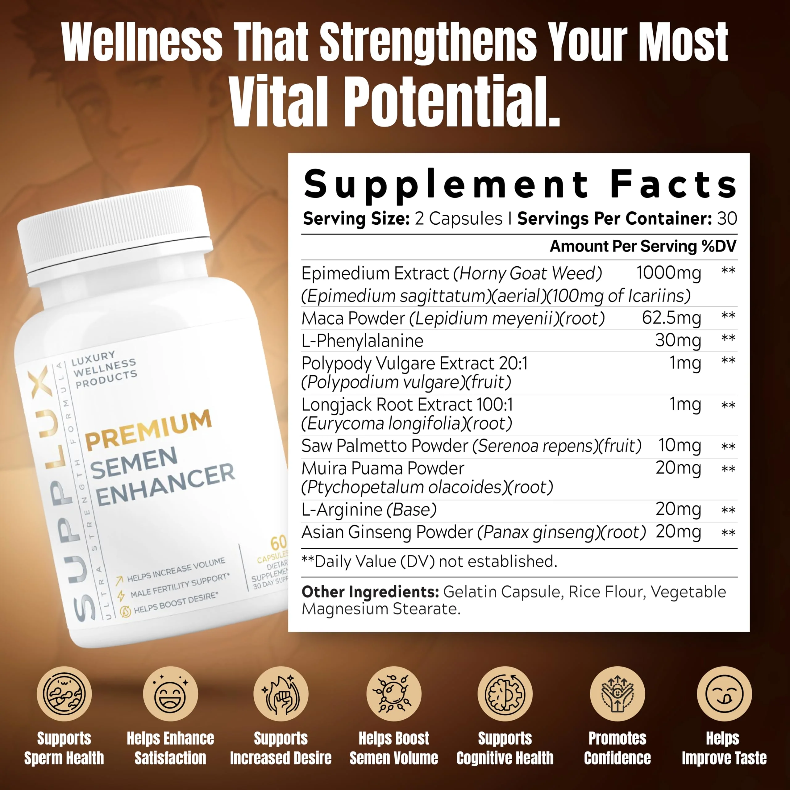 Semen Volume Enhancer for Men - Help Amplify Volume & Overall Health - Assists T-Levels for Male Vitality, Blood Flow Support & Hard On Assistance - 3rd Party Tested Supplement - 60 Capsules - Image 5
