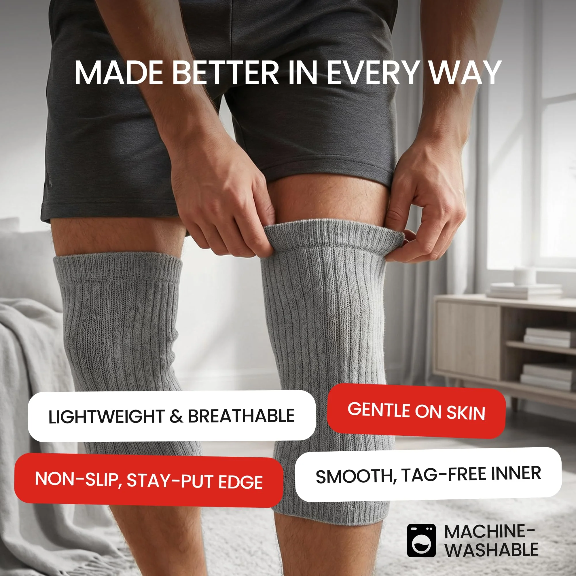SENIOR ICARE Elastic Cotton Knee Warmers, Knee Sleeves for Men and Women - Circulation Support and Joint Pain Relief, Arthritis Aid, One Pair, Made in Japan - Image 4