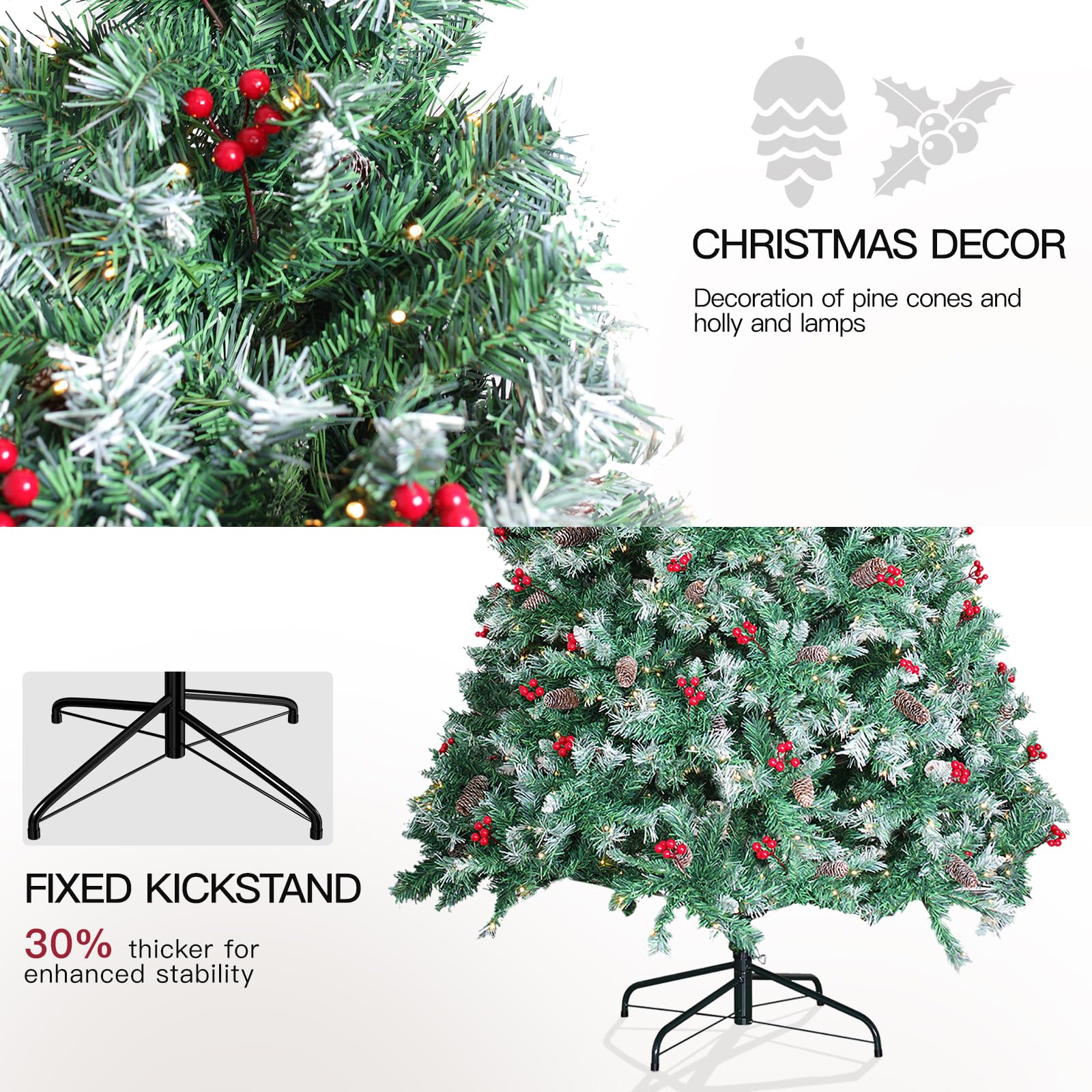 SENNOUL Prelit Christmas Tree with Lights 6ft - Premium Artificial Christmas Tree, with 874 Branch Tips and 250 Warm Lightsm, Support Automatique, Easy Assembly,Perfect Choice for Xmas Decorations - Image 3