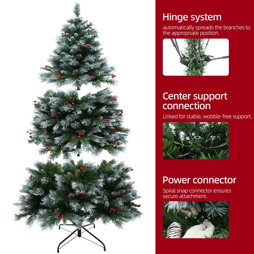 SENNOUL Prelit Christmas Tree with Lights 6ft - Premium Artificial Christmas Tree, with 874 Branch Tips and 250 Warm Lightsm, Support Automatique, Easy Assembly,Perfect Choice for Xmas Decorations - Image 4