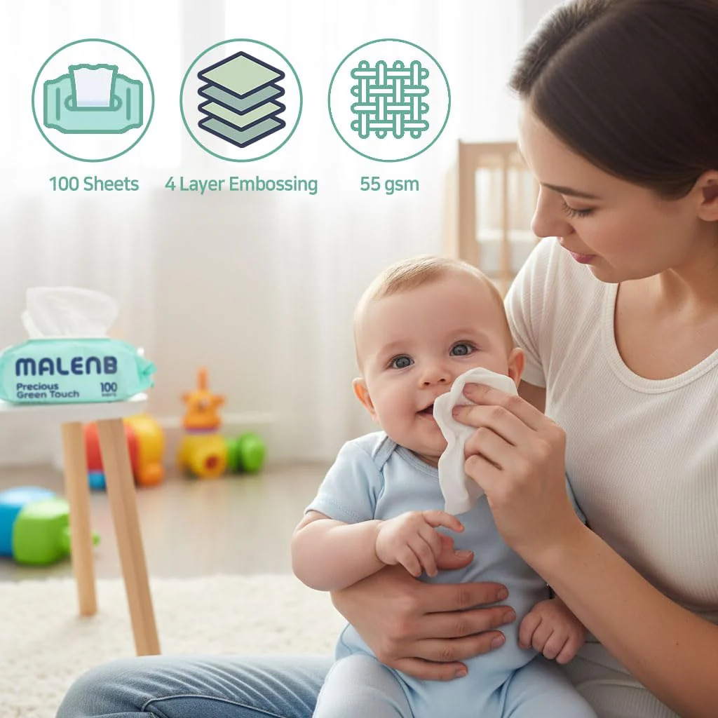 Sensitive Baby Wipes, Plenty of 10-Stage Purified Clear Water, Naturally Derived Ingredients, Unscented, Hypoallergenic, Korean Standard, 10 Flip-Top Packs (1000 Wipes Total) Green 55 gsm - Image 4
