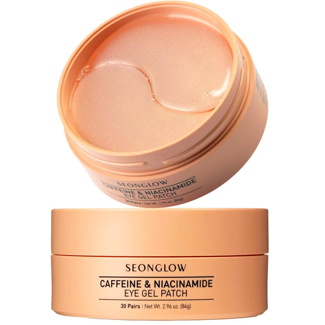 SEONGLOW Caffeine Under Eye Patches: 30 Pairs Korean Hydrogel Eye Masks for Dark Circles Puffiness Relief with Niacinamide Hyaluronic Acid - Undereye Brightening Hydrating Anti-Wrinkle Treatment