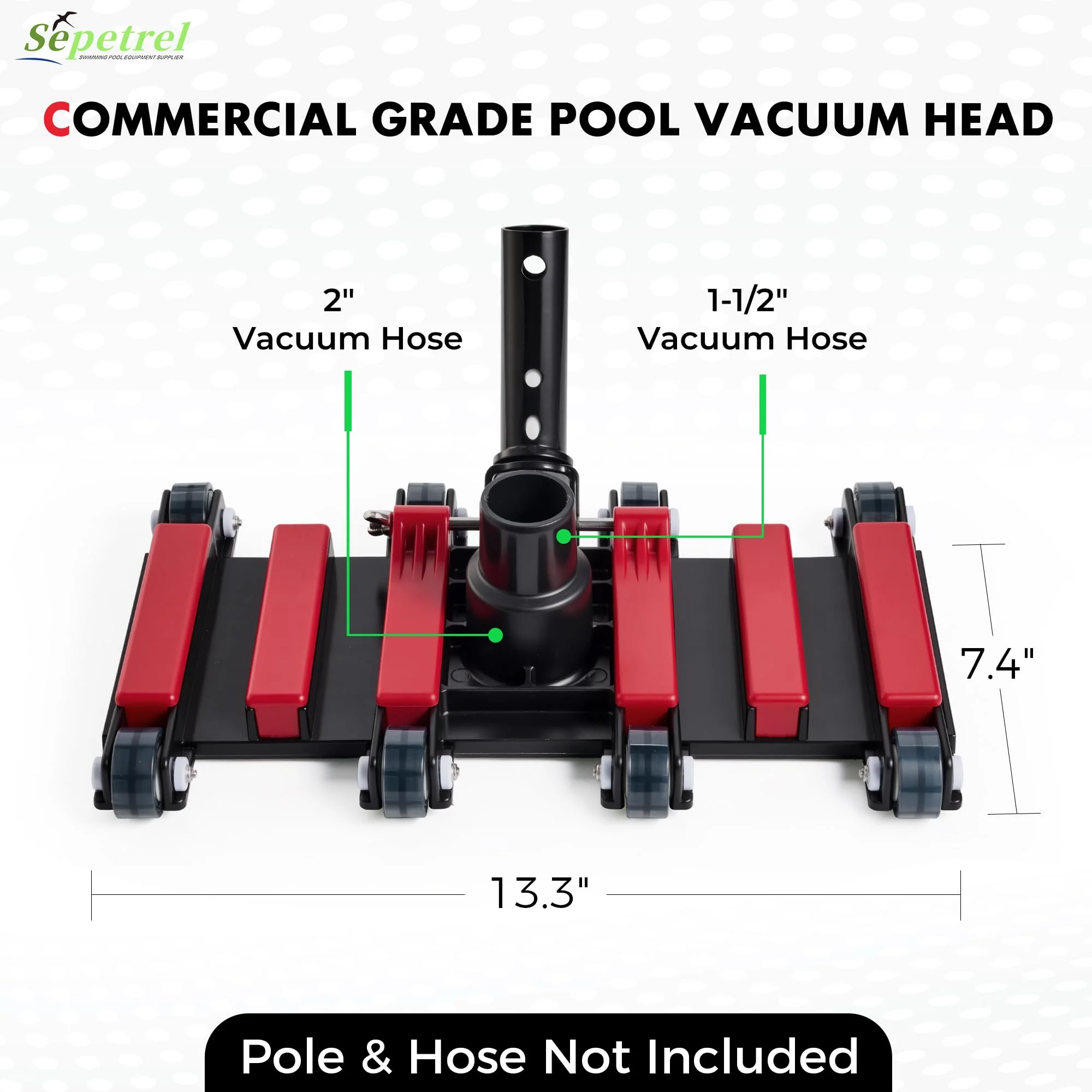 Sepetrel Commercial Grade Pool Vacuum Head with Wheels,14" Extra-Wide & Weighted Flexible Heavy-Duty Vac Cleaner for Effortless, Deep Cleaning - Image 6