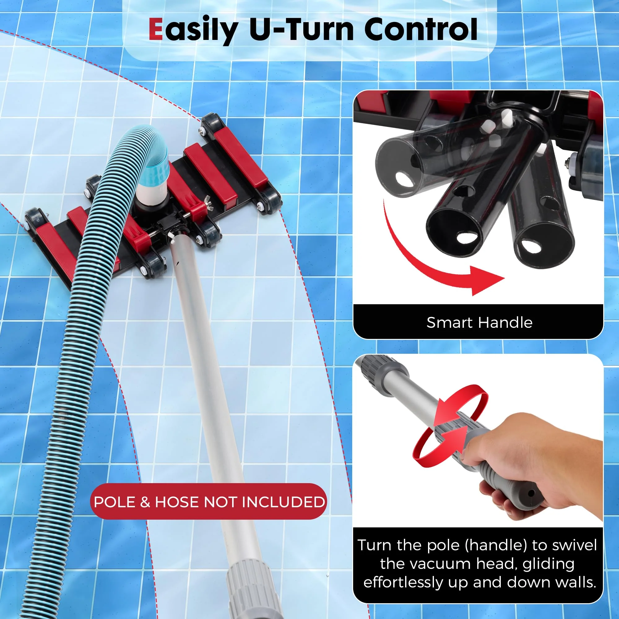 Sepetrel Commercial Grade Pool Vacuum Head with Wheels,19" Extra-Wide & Weighted Flexible Heavy-Duty Vac Cleaner for Effortless, Deep Cleaning - Image 3
