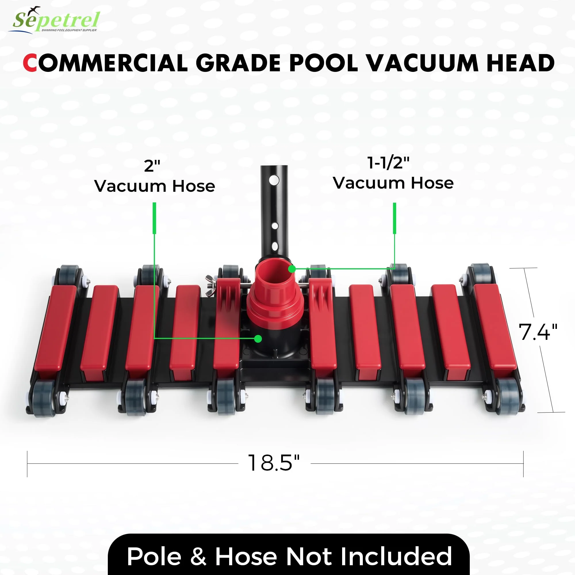 Sepetrel Commercial Grade Pool Vacuum Head with Wheels,19" Extra-Wide & Weighted Flexible Heavy-Duty Vac Cleaner for Effortless, Deep Cleaning - Image 6