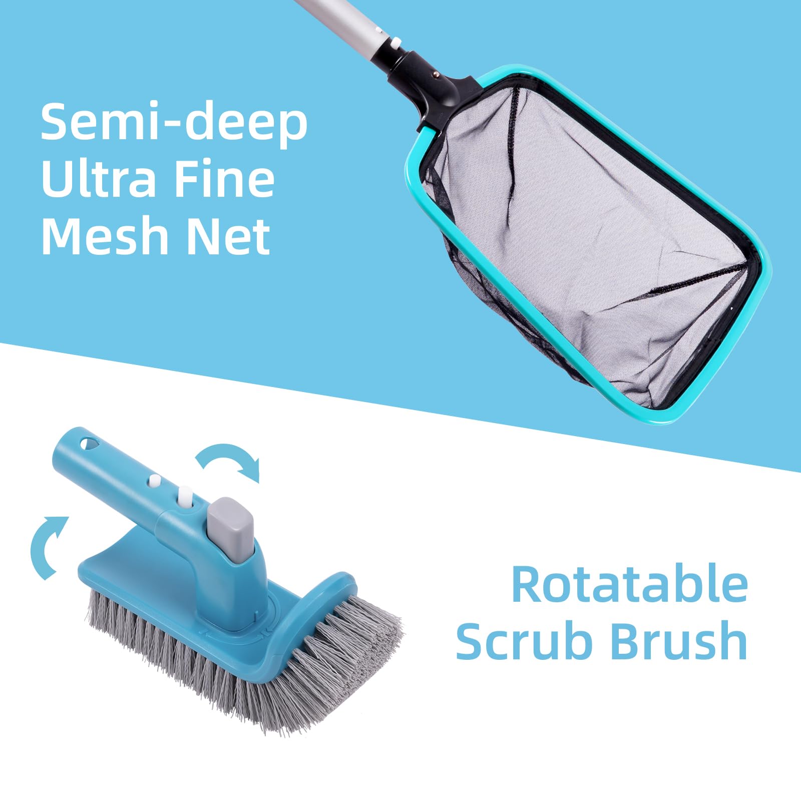 Sepetrel Deluxe Swimming Pool Cleaning Kit Including 2 Brush Heads, 2 Pool Skimmer Nets(NO Pole) - Image 4