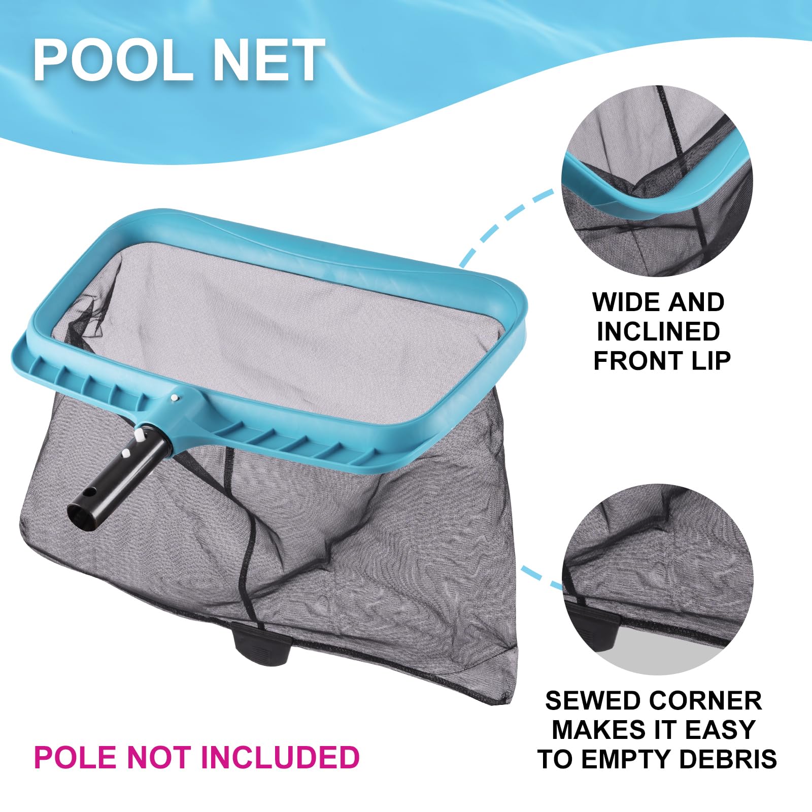 Sepetrel Deluxe Swimming Pool Cleaning Kit Including 2 Brush Heads, 2 Pool Skimmer Nets(NO Pole) - Image 5