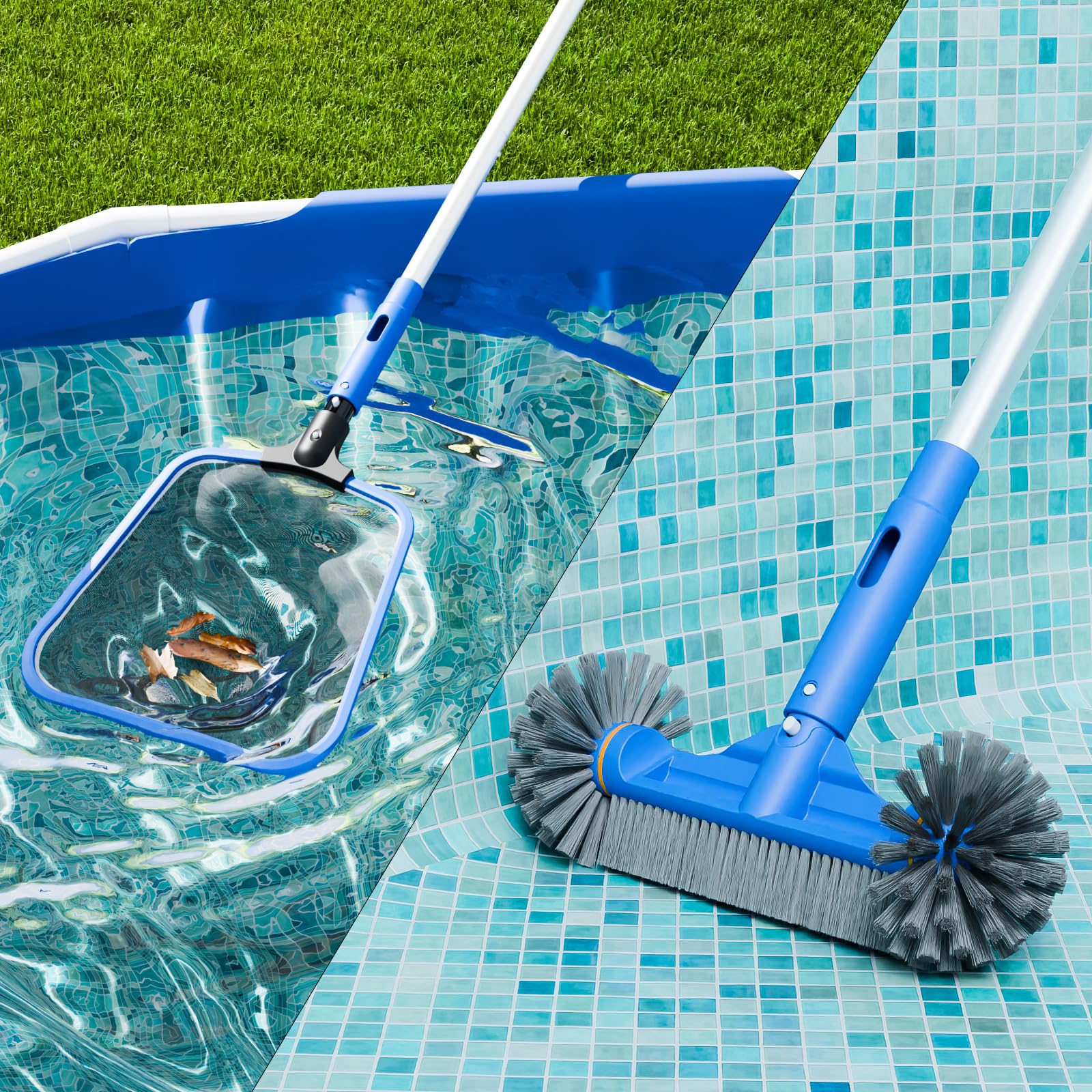 Sepetrel Deluxe Swimming Pool Cleaning Kit Including Half-Deep Fine Mesh Pool Leaf Skimmer Net,12" Round Pool Brush Head & 70.5" Pole, for Above Ground Pools,Ponds,Spas,Hot Tubs - Image 2