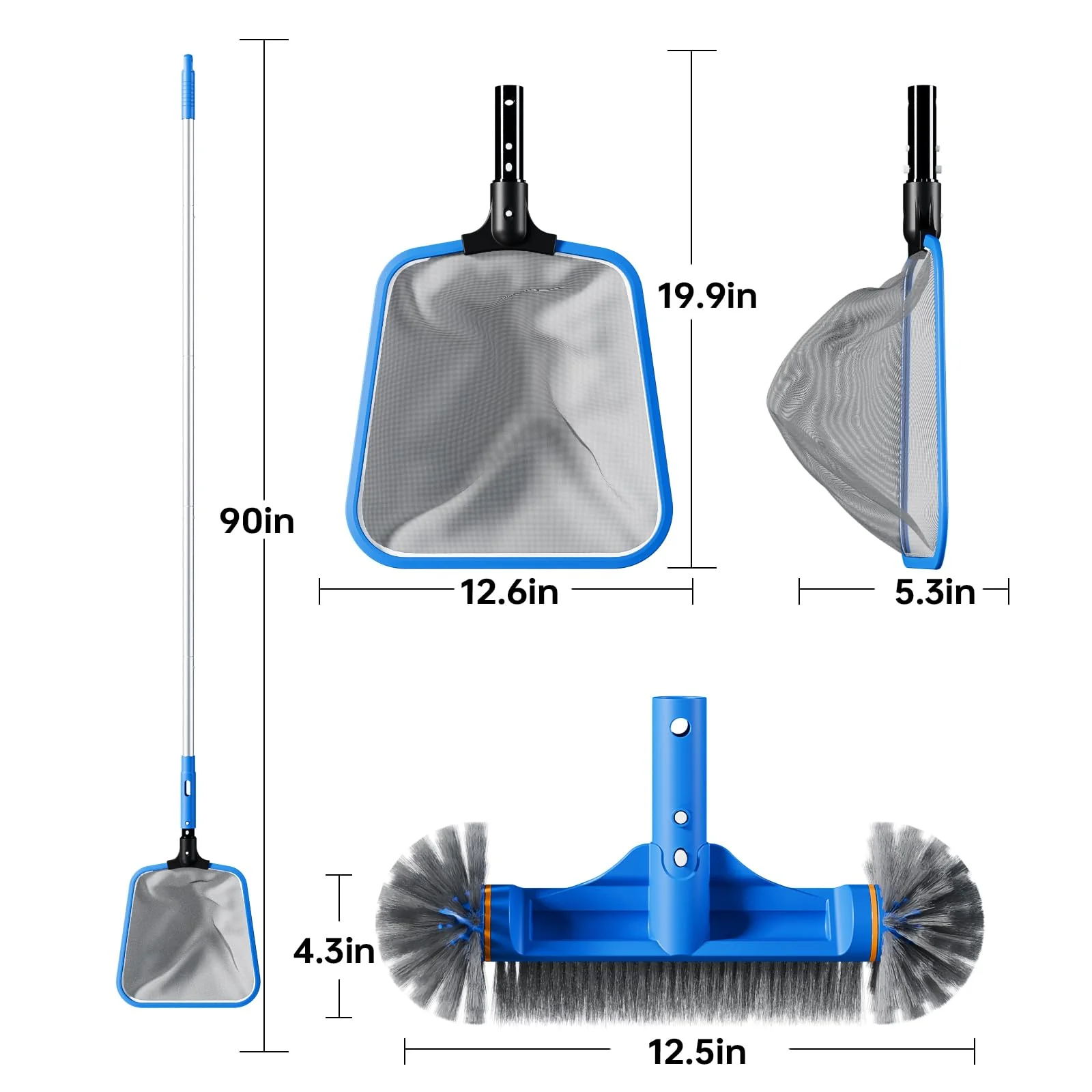 Sepetrel Deluxe Swimming Pool Cleaning Kit Including Half-Deep Fine Mesh Pool Leaf Skimmer Net,12" Round Pool Brush Head & 70.5" Pole, for Above Ground Pools,Ponds,Spas,Hot Tubs - Image 3