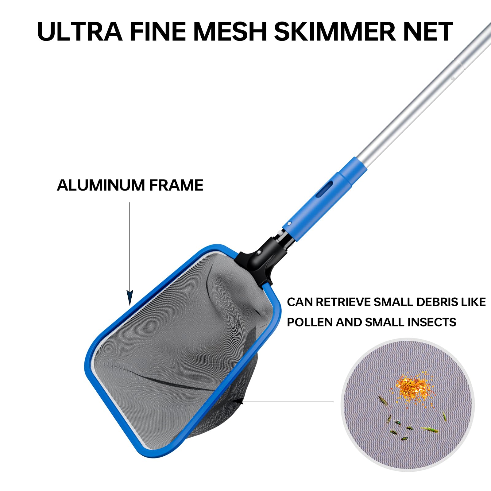 Sepetrel Deluxe Swimming Pool Cleaning Kit Including Half-Deep Fine Mesh Pool Leaf Skimmer Net,12" Round Pool Brush Head & 70.5" Pole, for Above Ground Pools,Ponds,Spas,Hot Tubs - Image 4