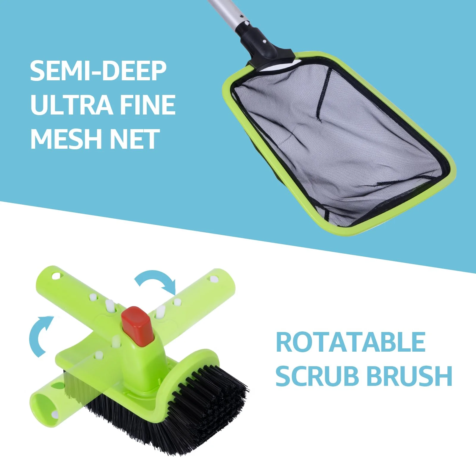 Sepetrel Deluxe Swimming Pool Cleaning Kit Including Professional Leaf Skimmer Net,Half-Depth Fine Mesh Net,17.5" Pool Brush Head & Hand Scrub Brush(NO Pole) - Image 3