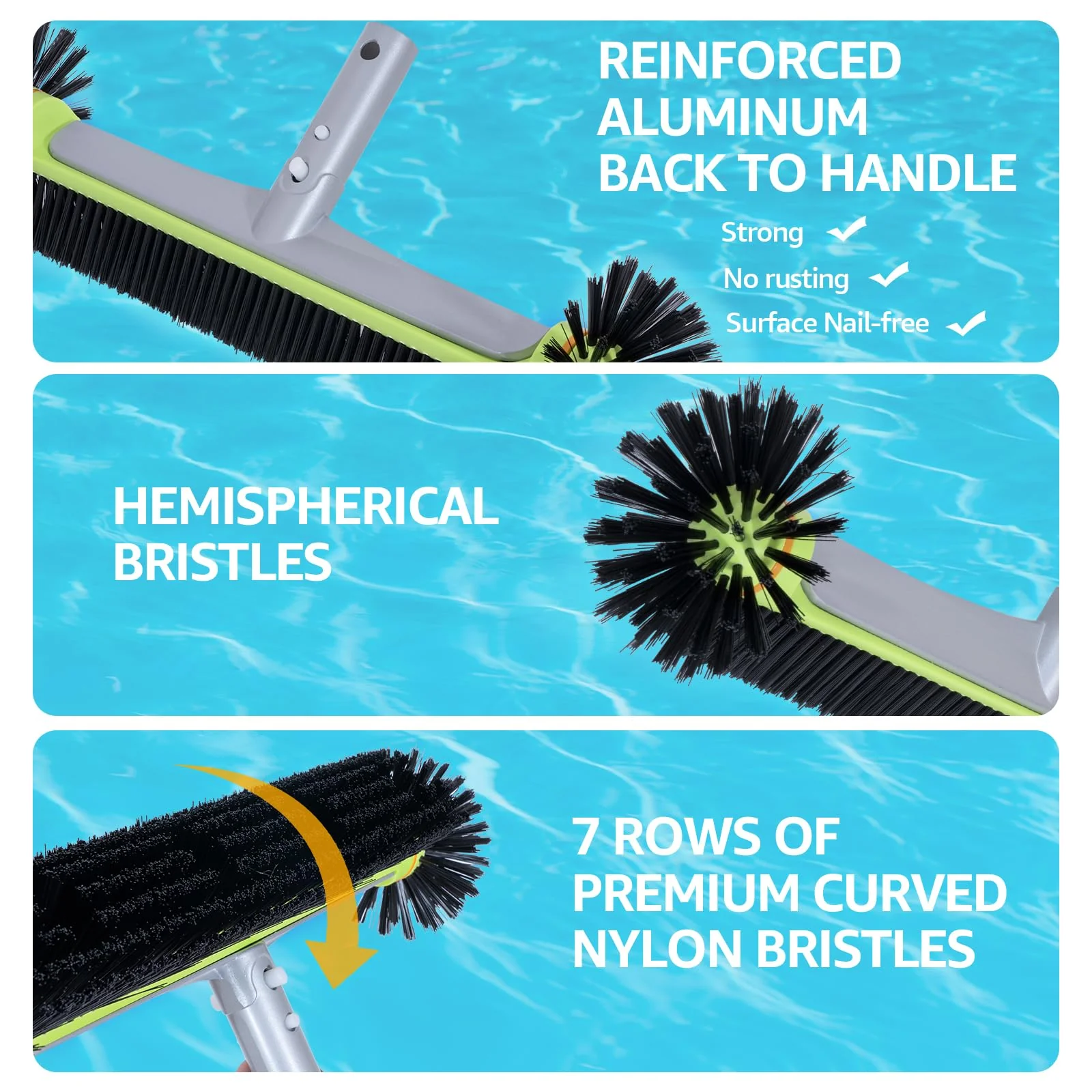 Sepetrel Deluxe Swimming Pool Cleaning Kit Including Professional Leaf Skimmer Net,Half-Depth Fine Mesh Net,17.5" Pool Brush Head & Hand Scrub Brush(NO Pole) - Image 4
