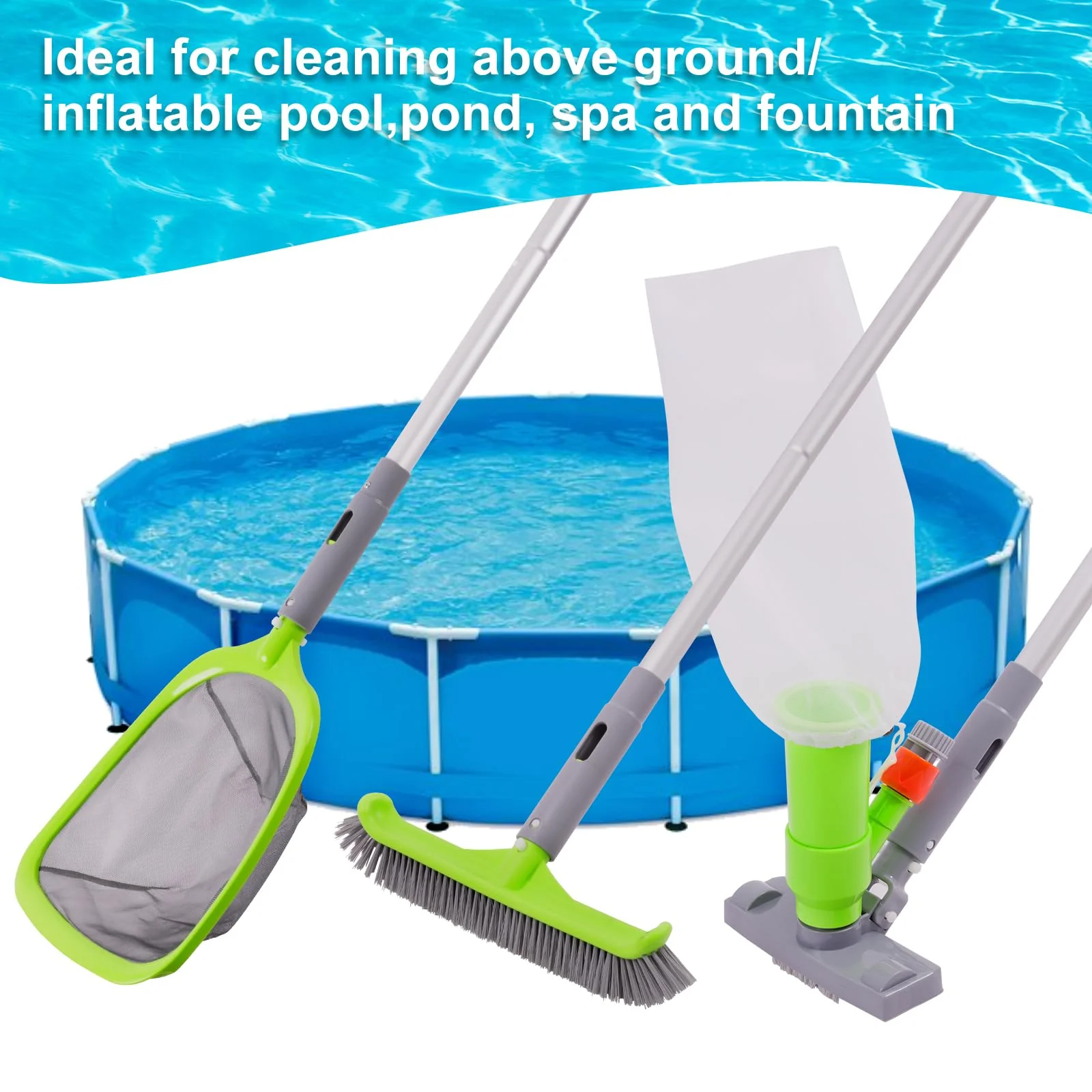 Sepetrel Deluxe Swimming Pool Cleaning Kit with Spa Jet Vacuum Cleaner,Brush, Semi-deep Skimmer Net & Adjustable 57.5-inch Pole,Ideal for Cleaning Above Ground,Inflatable Pools - Image 2