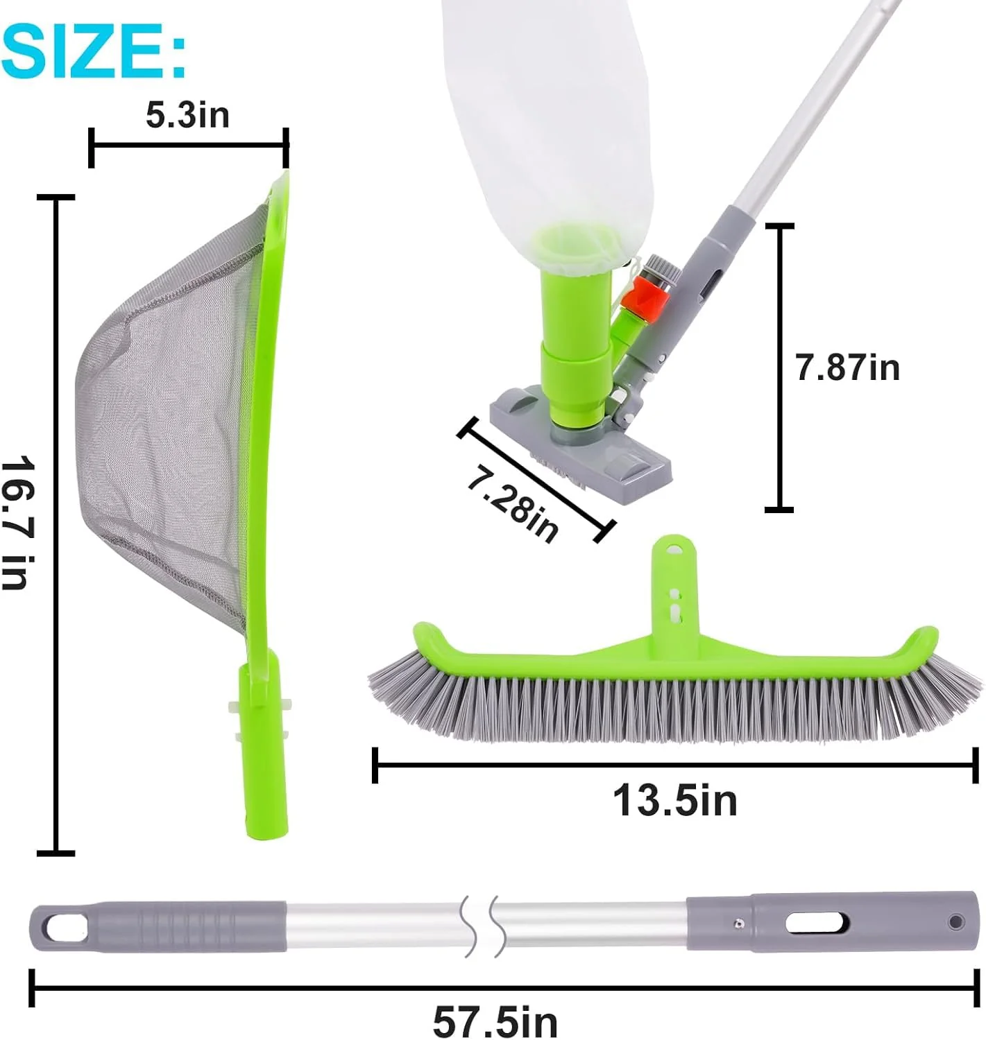 Sepetrel Deluxe Swimming Pool Cleaning Kit with Spa Jet Vacuum Cleaner,Brush, Semi-deep Skimmer Net & Adjustable 57.5-inch Pole,Ideal for Cleaning Above Ground,Inflatable Pools - Image 3