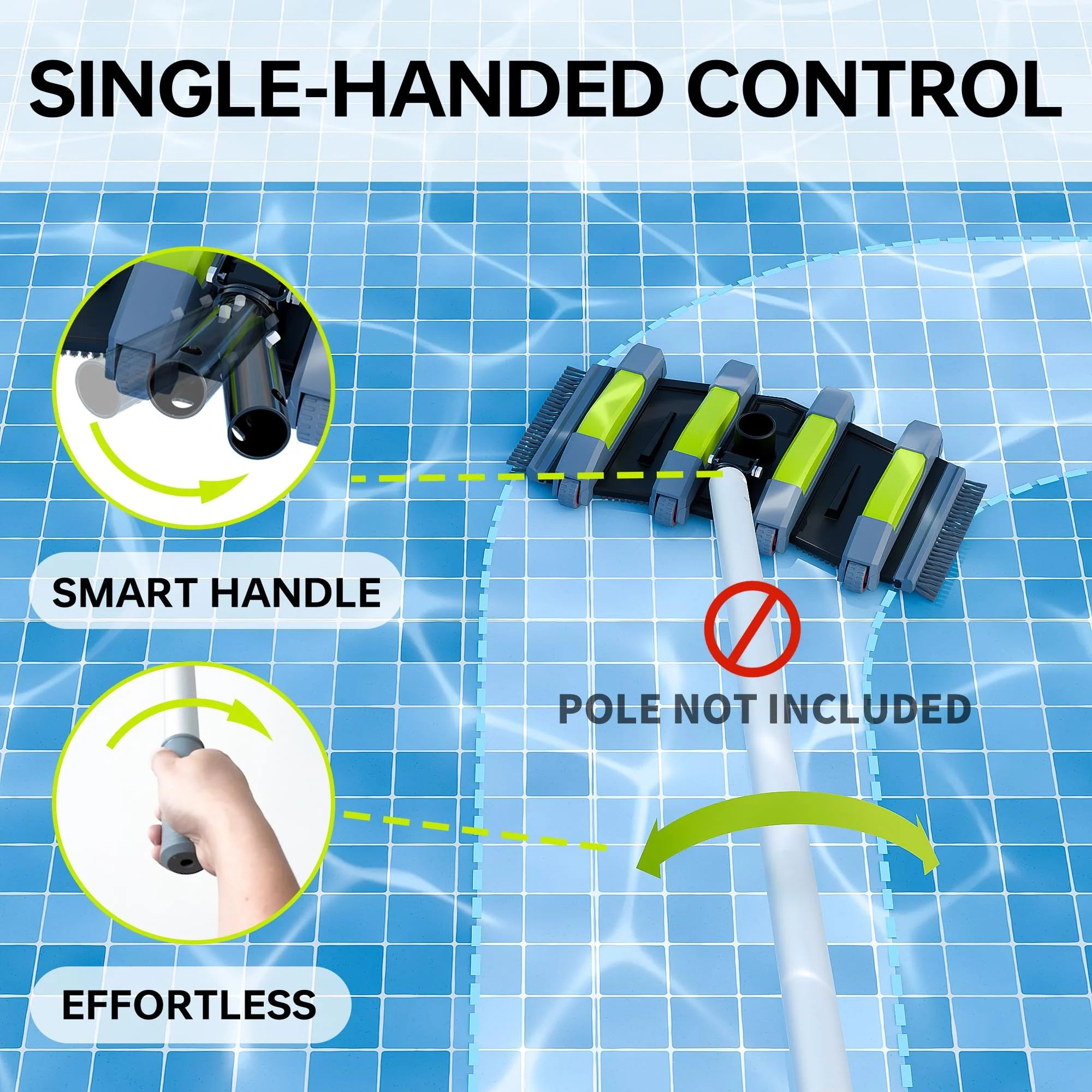 Sepetrel Heavy Duty Pool Vacuum Head with Wheels & Aluminum Handle, Professional Weighted Flexible Vacuum Head - Image 7