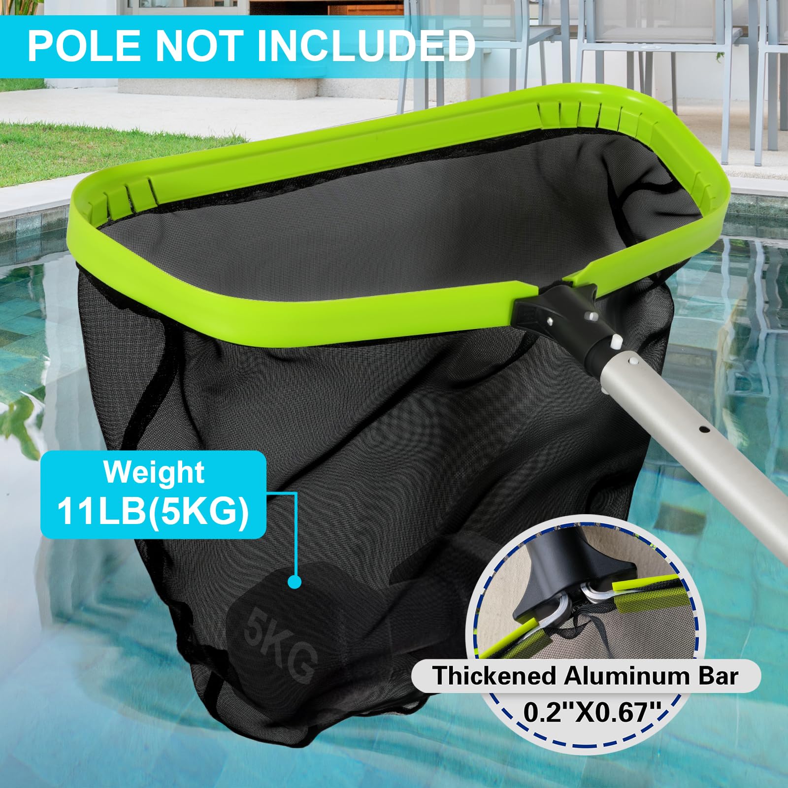 Sepetrel Pool Net,20 Inch Professional Swimming Pool Leaf Skimmer Nets for Cleaning with Nylon Deep Bag,Heavy Duty Aluminum Frame & Handle Rake(Pole Not Included) - Image 3