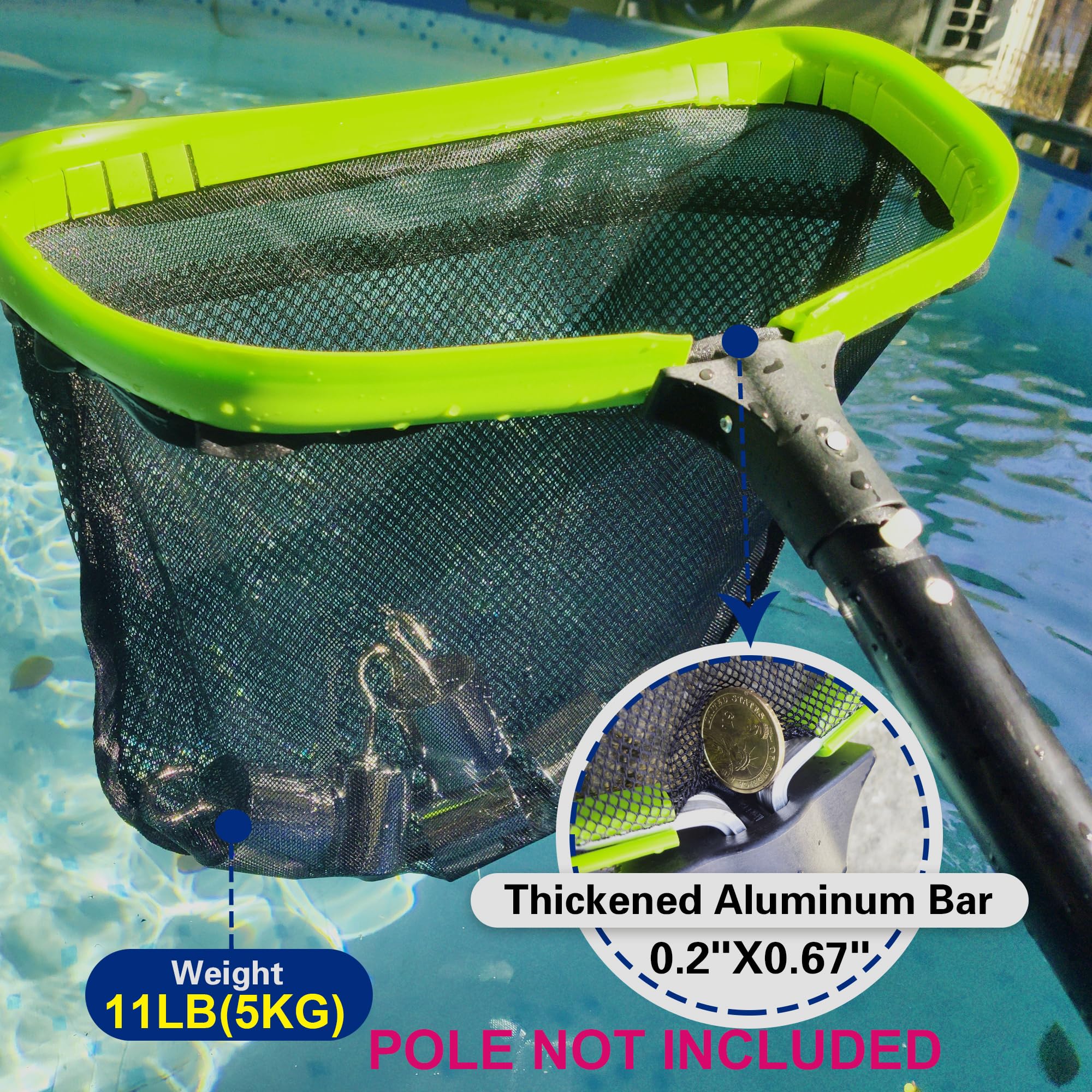 Sepetrel Pool Net,Professional Swimming Pool Leaf Skimmer Nets for Cleaning with Double-Layer Deep Big Bag,Heavy Duty Aluminum Frame & Handle Rake(Pole Not Included) - Image 5
