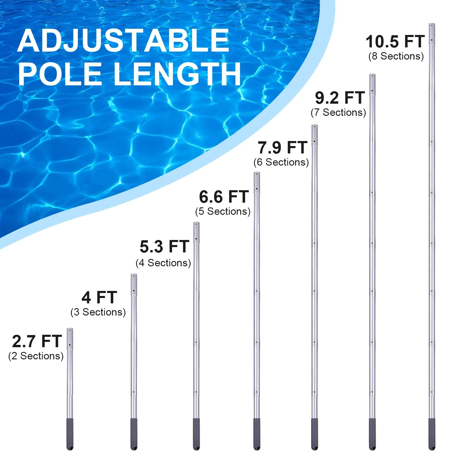 Sepetrel Pool Pole - 10.5 Foot Anodized Aluminum Extension Cleaning Poles,for Skimmer Net, Pool Brush & Vacuum Head - Image 6