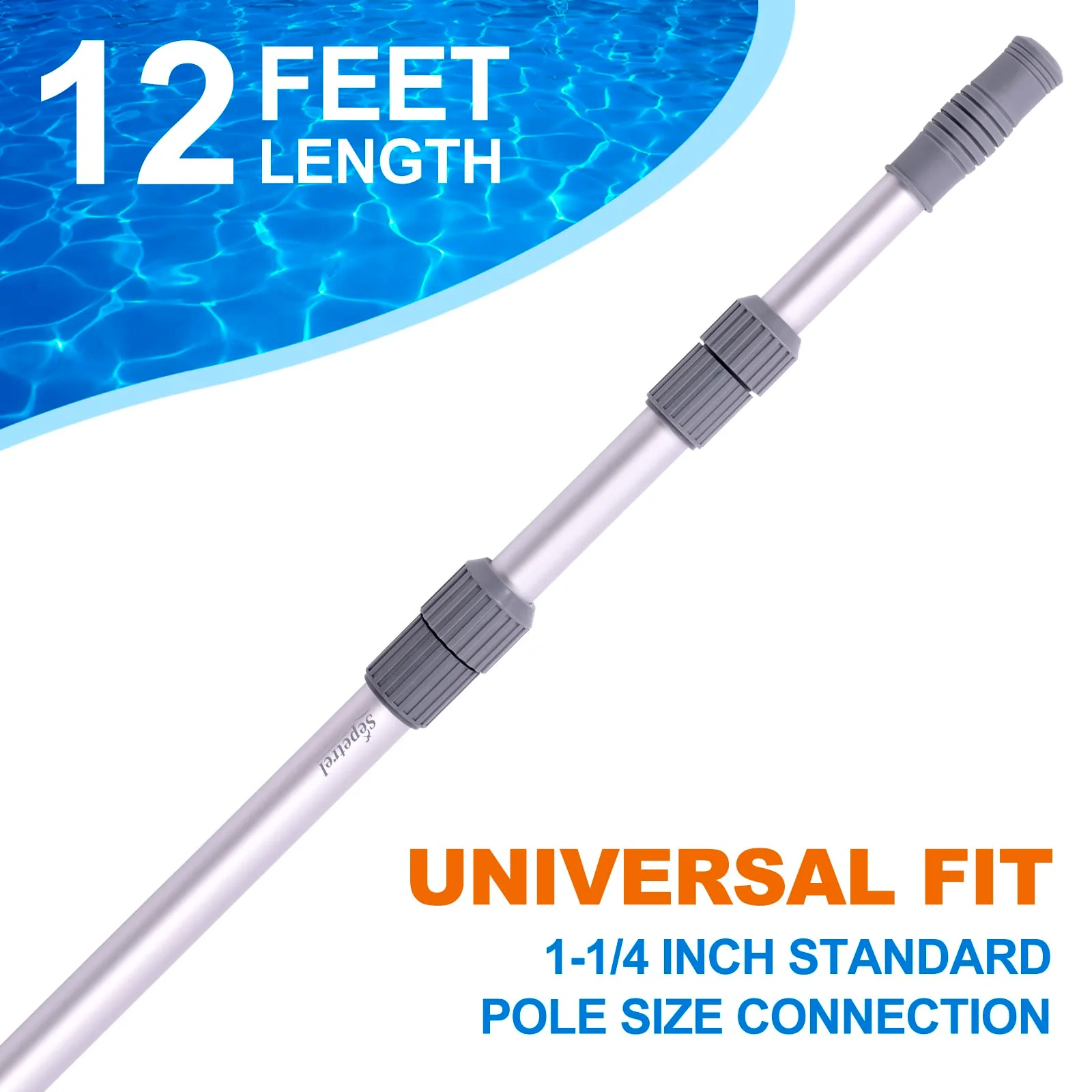 Sepetrel Pool Pole - Professional 12 Foot Telescoping Swimming Pool Cleaning Poles,Adjustable Telescopic Pole,for Skimmer Net,Brush,Vacuum Head - Image 5