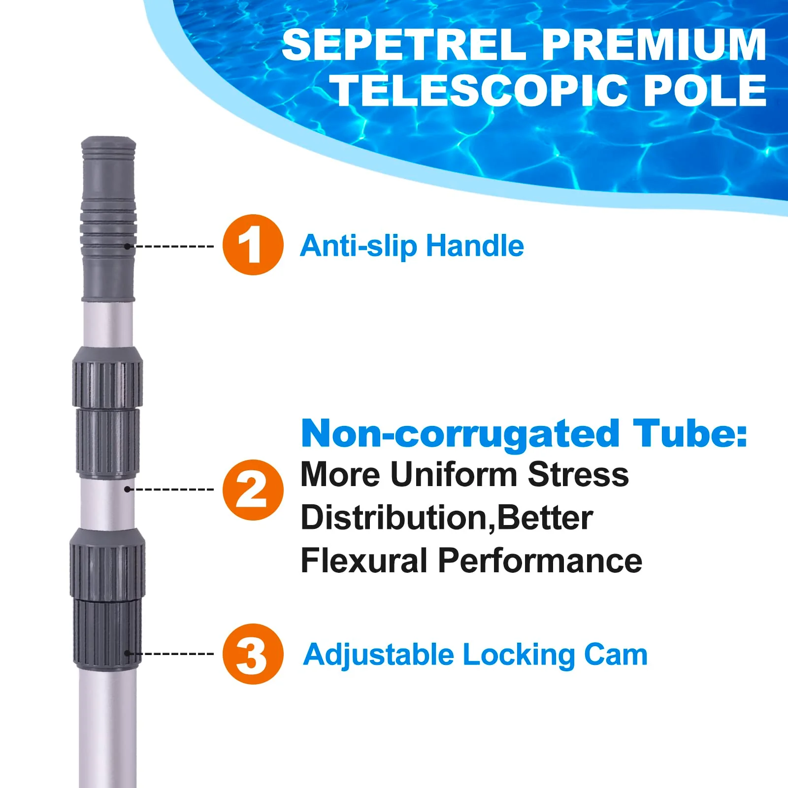 Sepetrel Pool Pole - Professional 12 Foot Telescoping Swimming Pool Cleaning Poles,Adjustable Telescopic Pole,for Skimmer Net,Brush,Vacuum Head - Image 7