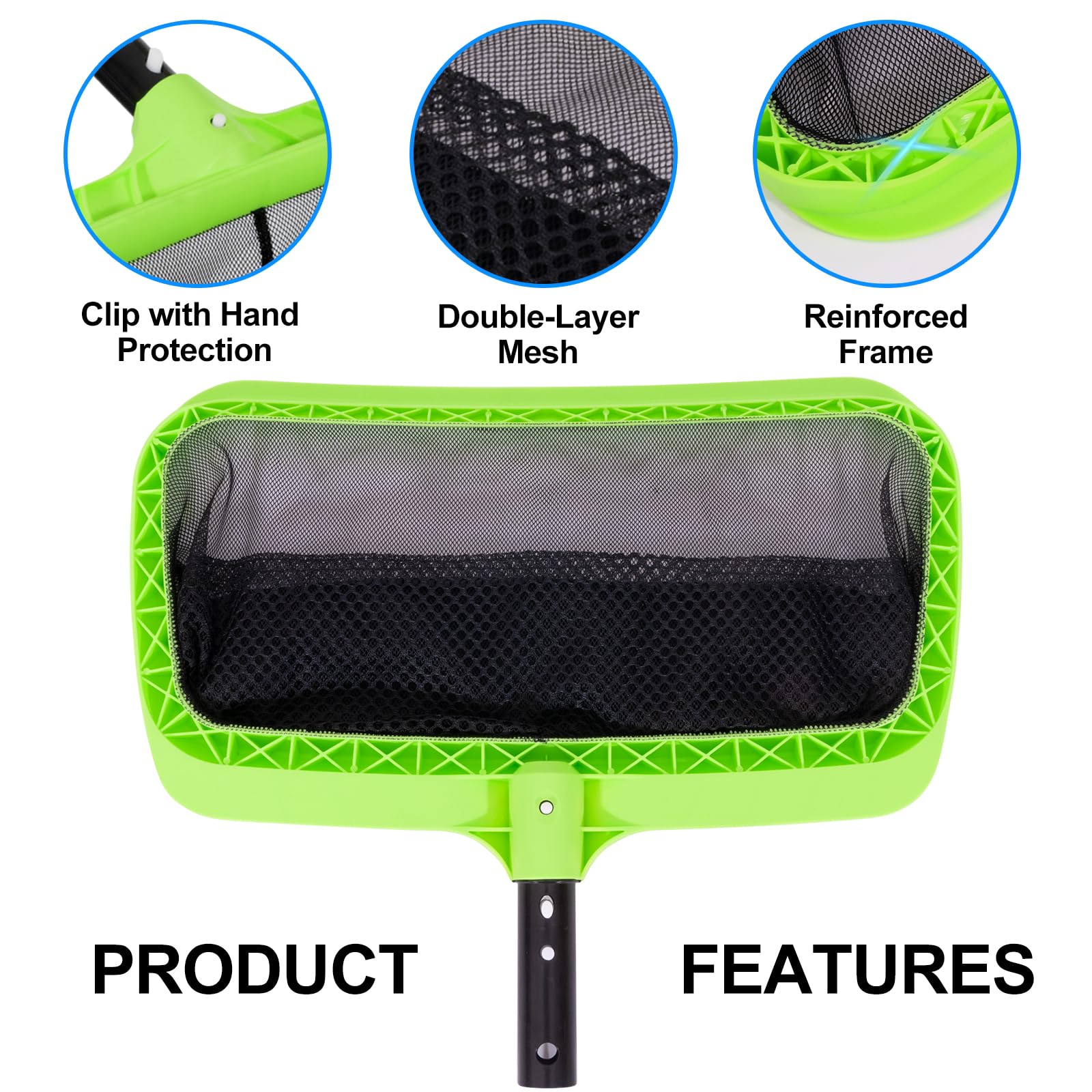 Sepetrel Swimming Pool Leaf Skimmer Net,Double-Layer & Reinforced Frame Deep Rake Nets - Image 5