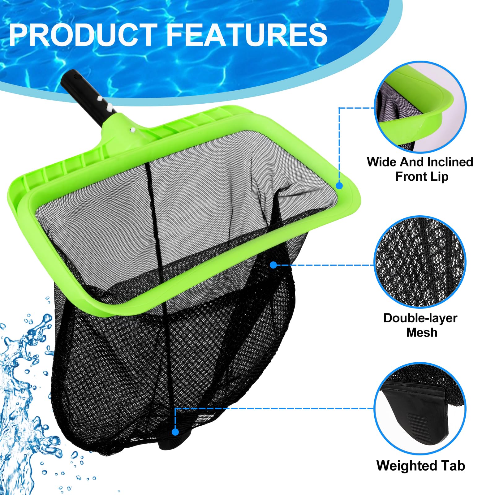Sepetrel Swimming Pool Leaf Skimmer Net,Double-Layer & Reinforced Frame Deep Rake Nets - Image 6