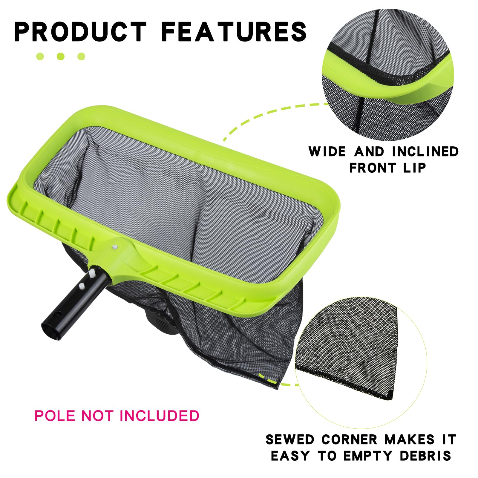 Sepetrel Swimming Pool Leaf Skimmer Net,Reinforced Frame Deep Rake Net - Image 5