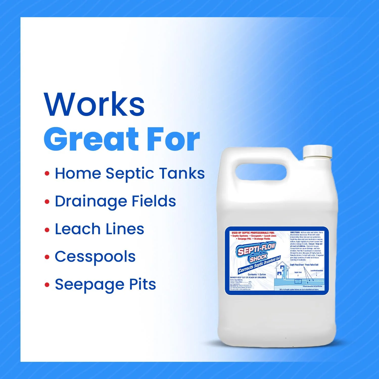 Septi-Flow Shock | Septic Drainfield Repair Solution, Clears Leach Fields, Dissolves Hardened Deadpan Soil, Complete Treatment, One Gallon - 128 Fl Oz (Pack of 4) - Drain Field Treatment - Image 9