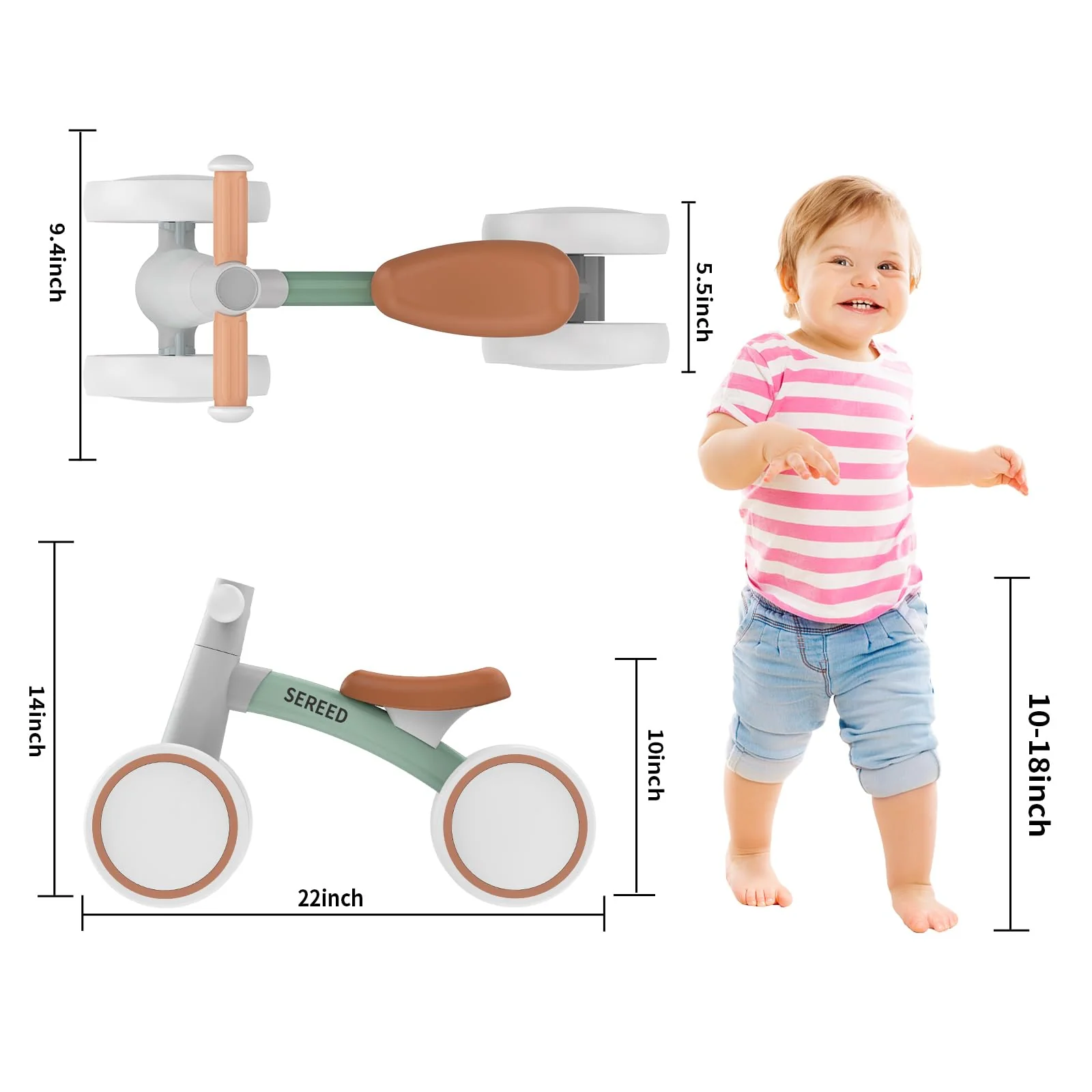 SEREED Baby Balance Bike for 1 Year Old Boys Girls 12-24 Month Toddler Balance Bike, 4 Wheels Toddler First Bike, First Birthday Gifts - Image 4