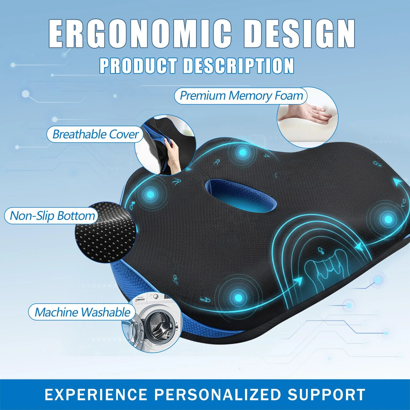 SereneSitz Orthopedic Seat Cushion, Ergonomic Memory Foam Seat Chair Cushion for Office Chair Cushion, Car Seat, Airplane, Sciatica & Back Pain Relief for Long Sitting - Image 6
