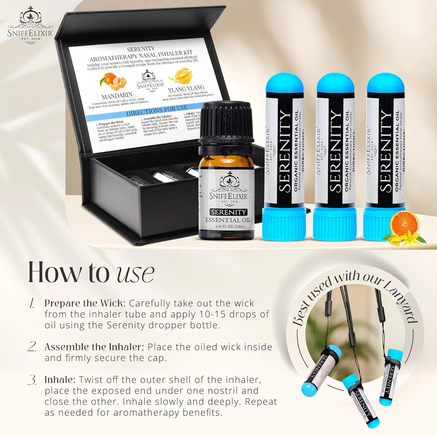 Serenity Aromatherapy Nasal Inhaler Kit – DIY 3-Pack with Essential Oil Blend, Calm Mood & Stress Relief, Premium Gift Set - Image 4