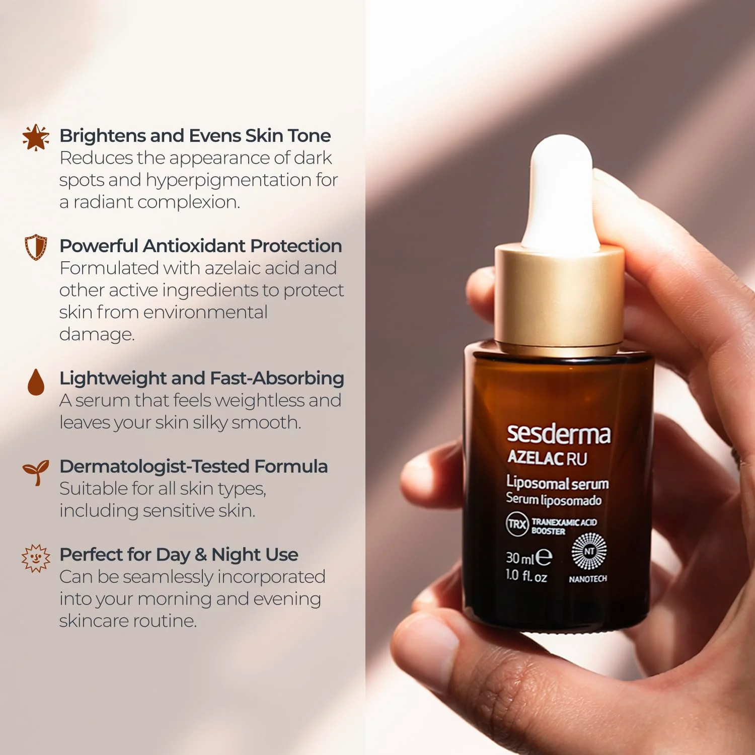 Sesderma AZELAC RU Liposomal Facial Serum 1.0 fl. Oz for Sun Spots, Age Spots and Hyperpigmentation - Image 5