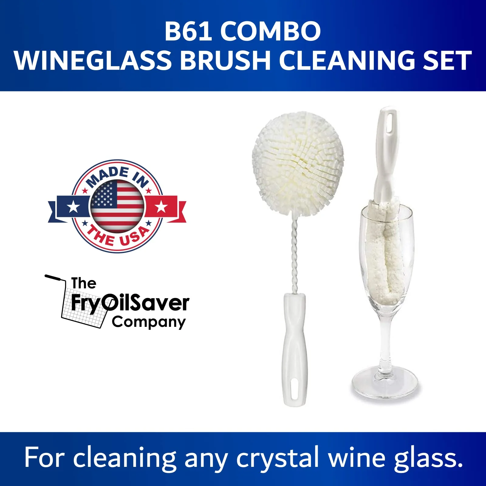 Set of 2 Crystal Stemware & Goblet Glass Cleaning Brush Kit - Non-Scratch Foam Wine Glass Brushes for Washing Glasses, Decanter, Mug, Stemware - for Home, Restaurant, Bar, Hotel - by FryOilSaver Co. - Image 6