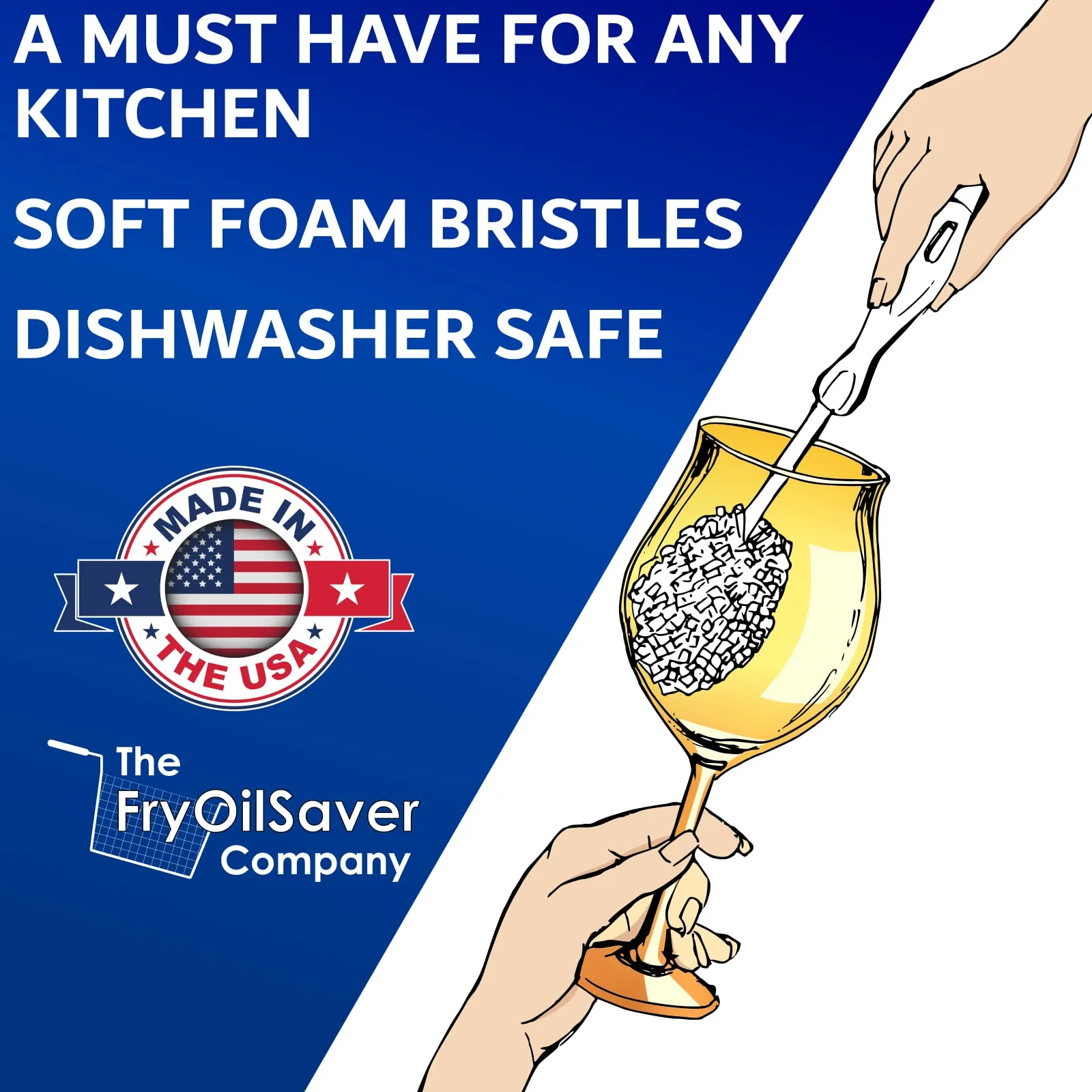 Set of 2 Crystal Stemware & Goblet Glass Cleaning Brush Kit - Non-Scratch Foam Wine Glass Brushes for Washing Glasses, Decanter, Mug, Stemware - for Home, Restaurant, Bar, Hotel - by FryOilSaver Co. - Image 7