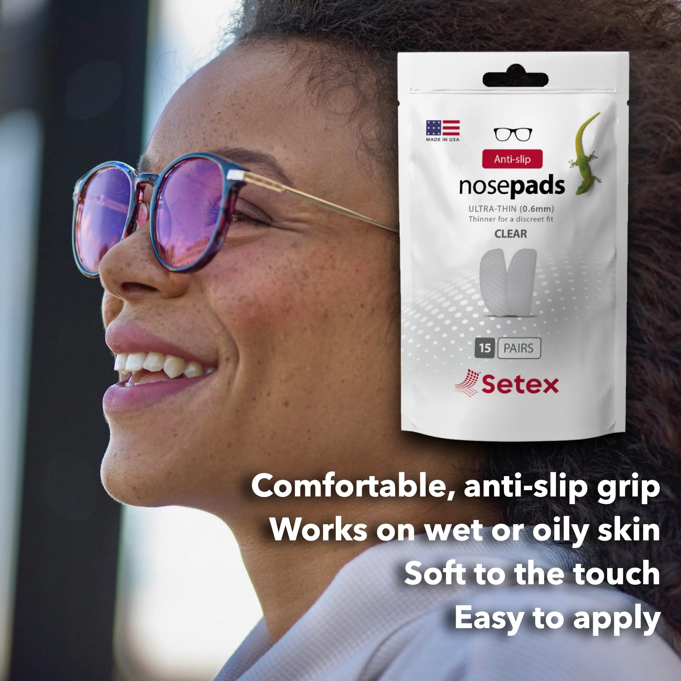 Setex Gecko Grip Ultra-Thin 0.6mm Anti Slip Eyeglass Nose Pads, (5 Clear Pair) USA Made, 2500 Innovative Microstructured Fibers per Nose Pad, 0.6mm x 7mm x 16mm - Image 8