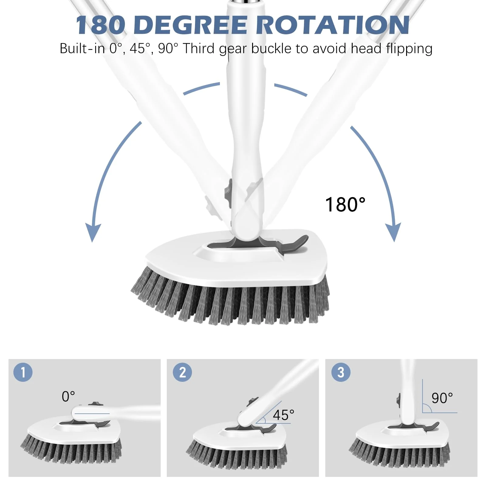 SetSail 4-in-1 Tile Tub Floor Scrubber with 52-inch Long Adjustable Handle Shower Cleaner Brush with V-Shaped Grout Brush and 3 Replacement Brush Heads for Bathroom Kitchen Walls Tub Tile, White Grey - Image 6