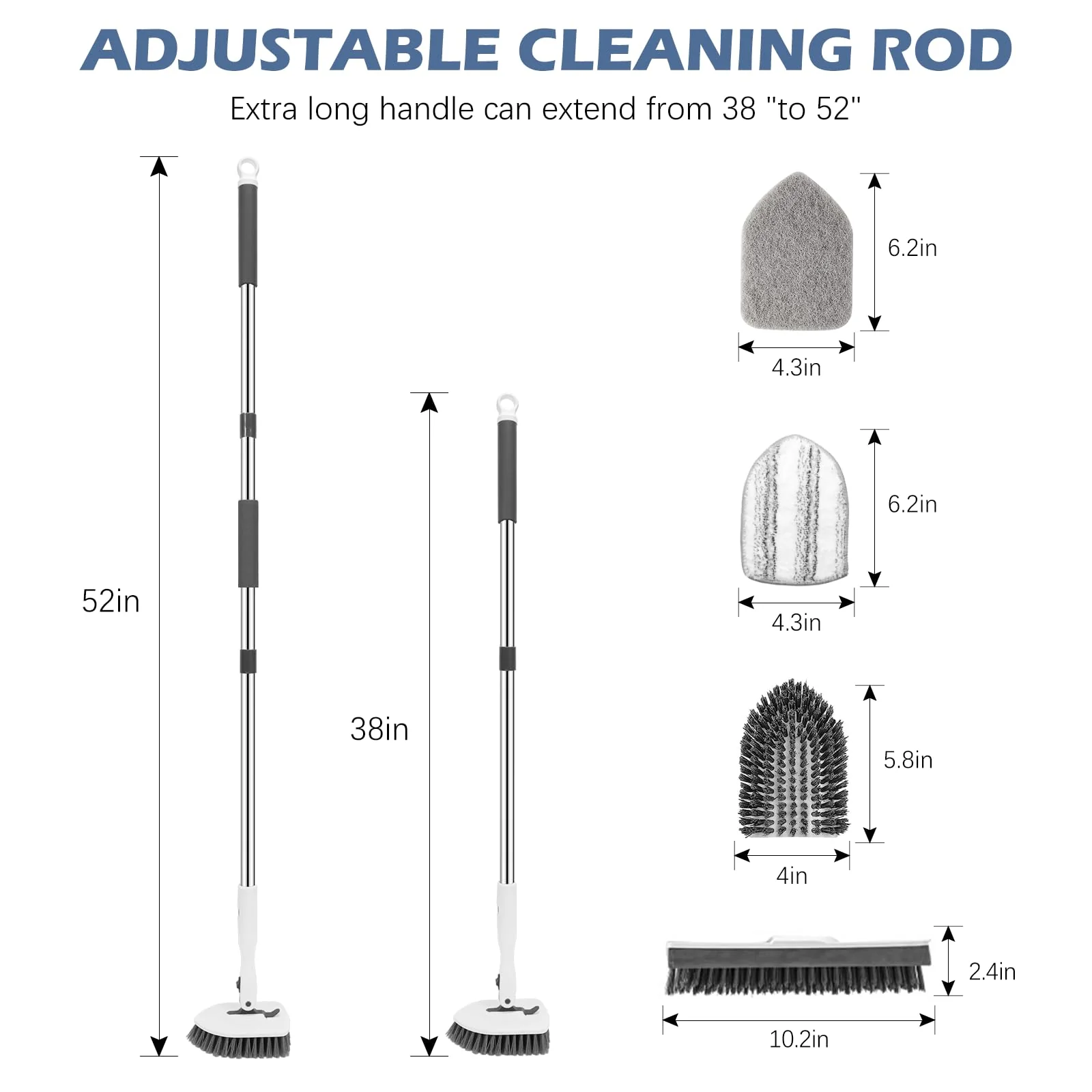 SetSail 4-in-1 Tile Tub Floor Scrubber with 52-inch Long Adjustable Handle Shower Cleaner Brush with V-Shaped Grout Brush and 3 Replacement Brush Heads for Bathroom Kitchen Walls Tub Tile, White Grey - Image 7