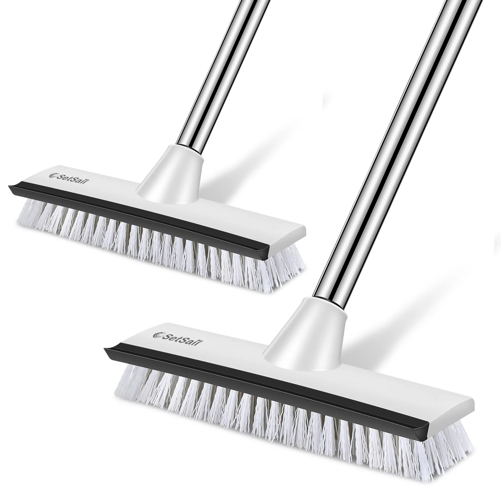 SetSail Floor Scrub Brush with 51-Inch Long Adjustable Handle 2 in 1 Scrape Brush Stiff Bristle Floor Scrubber for Cleaning Shower Bathroom Garage Kitchen Wall Deck Tub Tile, 2 Pack