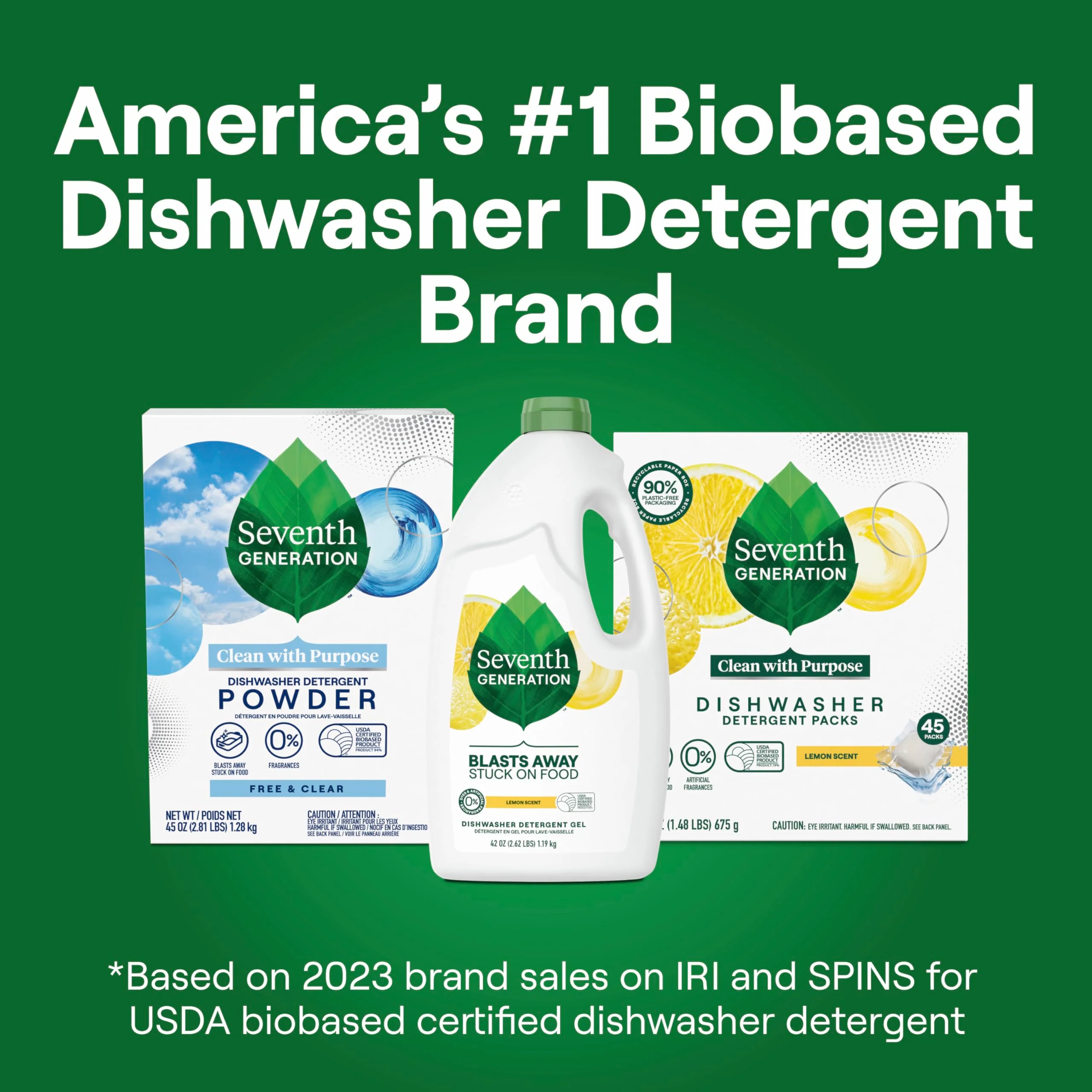 Seventh Generation Dishwasher Detergent Gel Lemon Scent 2 pack for sparkling dishes dishwasher soap 70 oz - Image 2