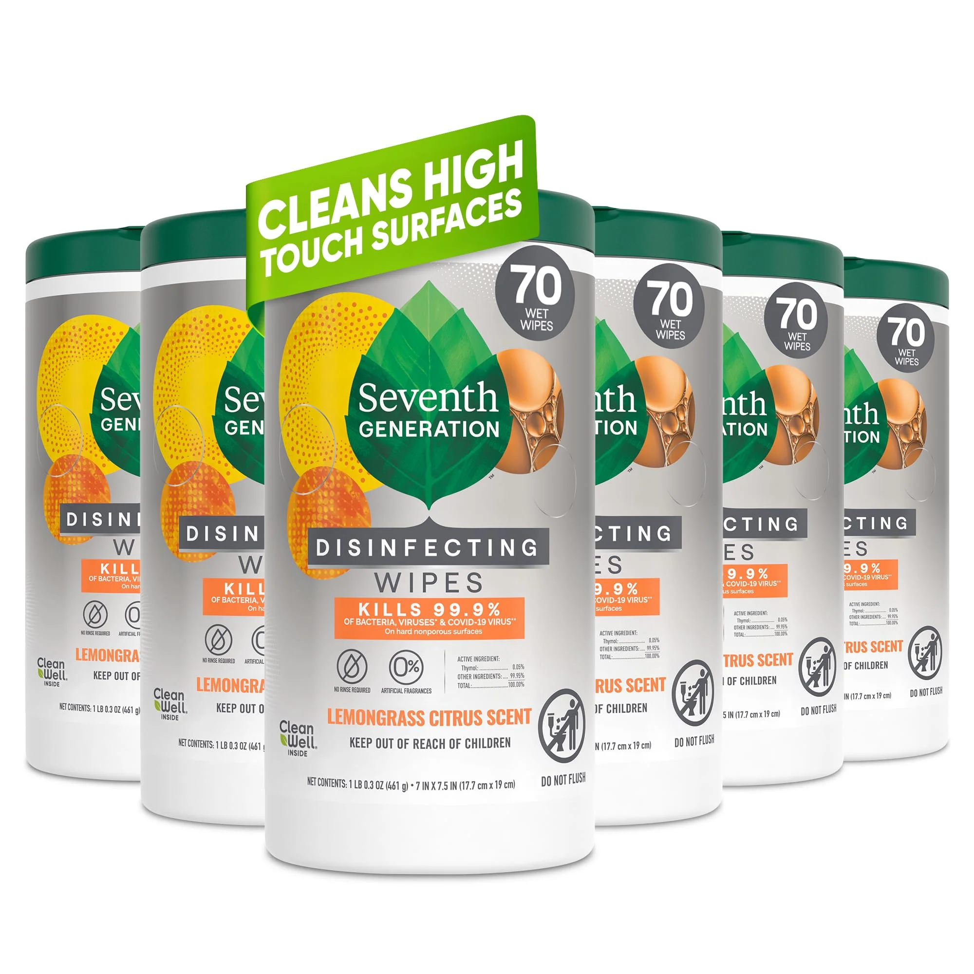 Seventh Generation Disinfecting Multi Surface Wipes, Botanical Disinfectant, 70 Count, Pack of 6