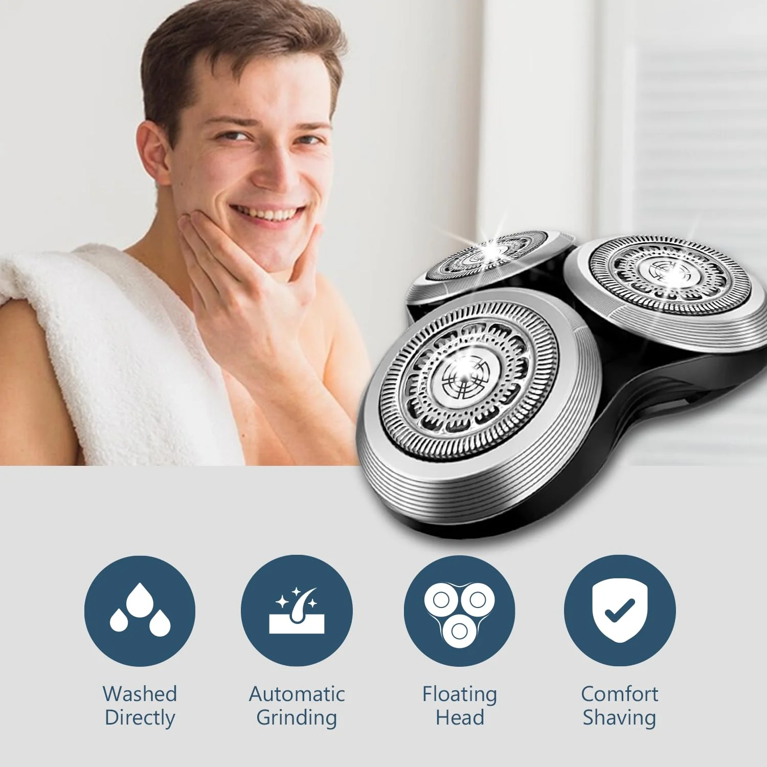 SH90 Replacement Rotary Heads for Philips Norelco Shavers Series 9000, New Version of Metal Wheel Buckle and Upgrade Double-Layer Precision Blades - Image 4