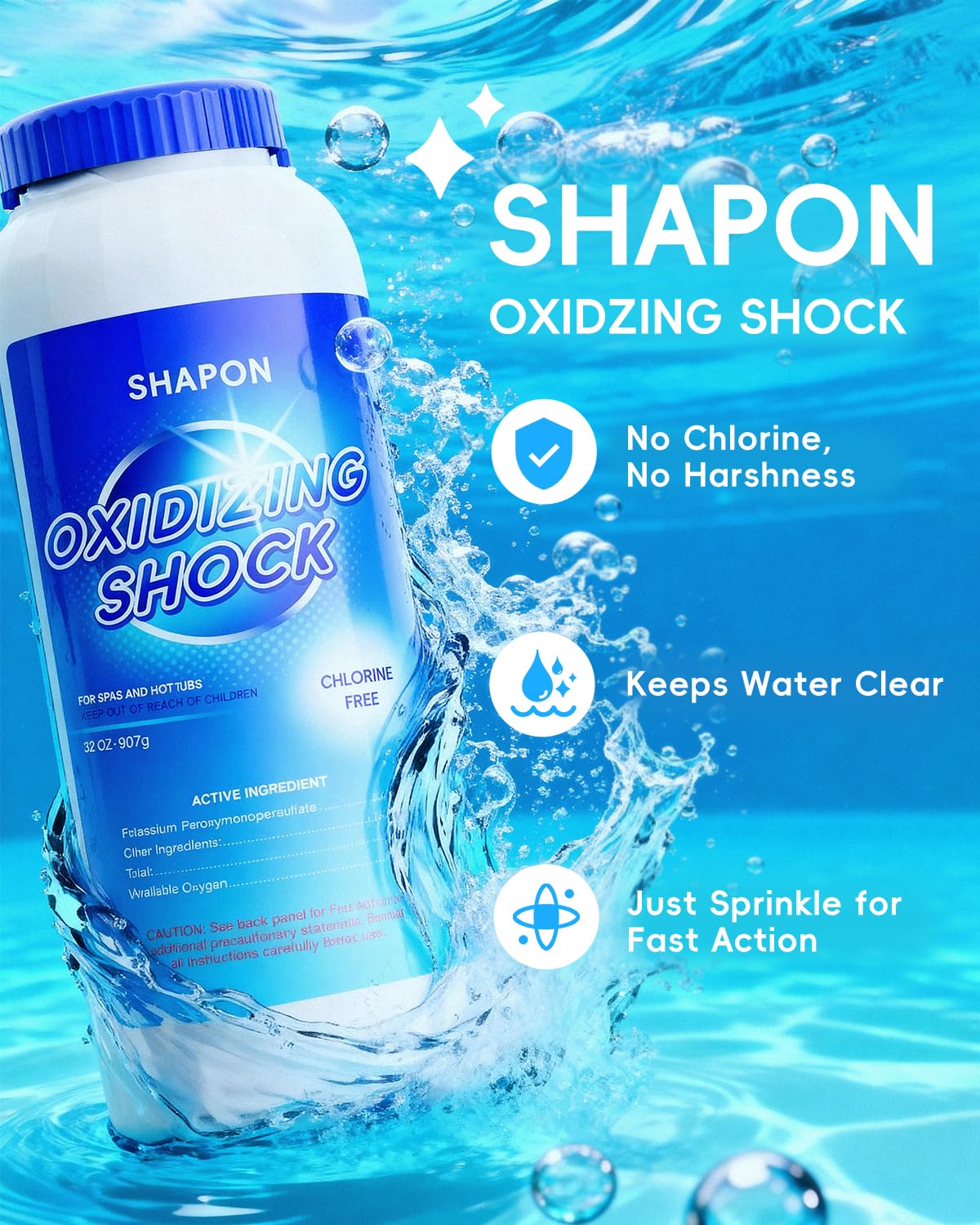 SHAPON 32 Oz Non-Chlorine Hot Tubs Shock, Spa Oxidizer for Clean Water (2 Pack) - Image 8