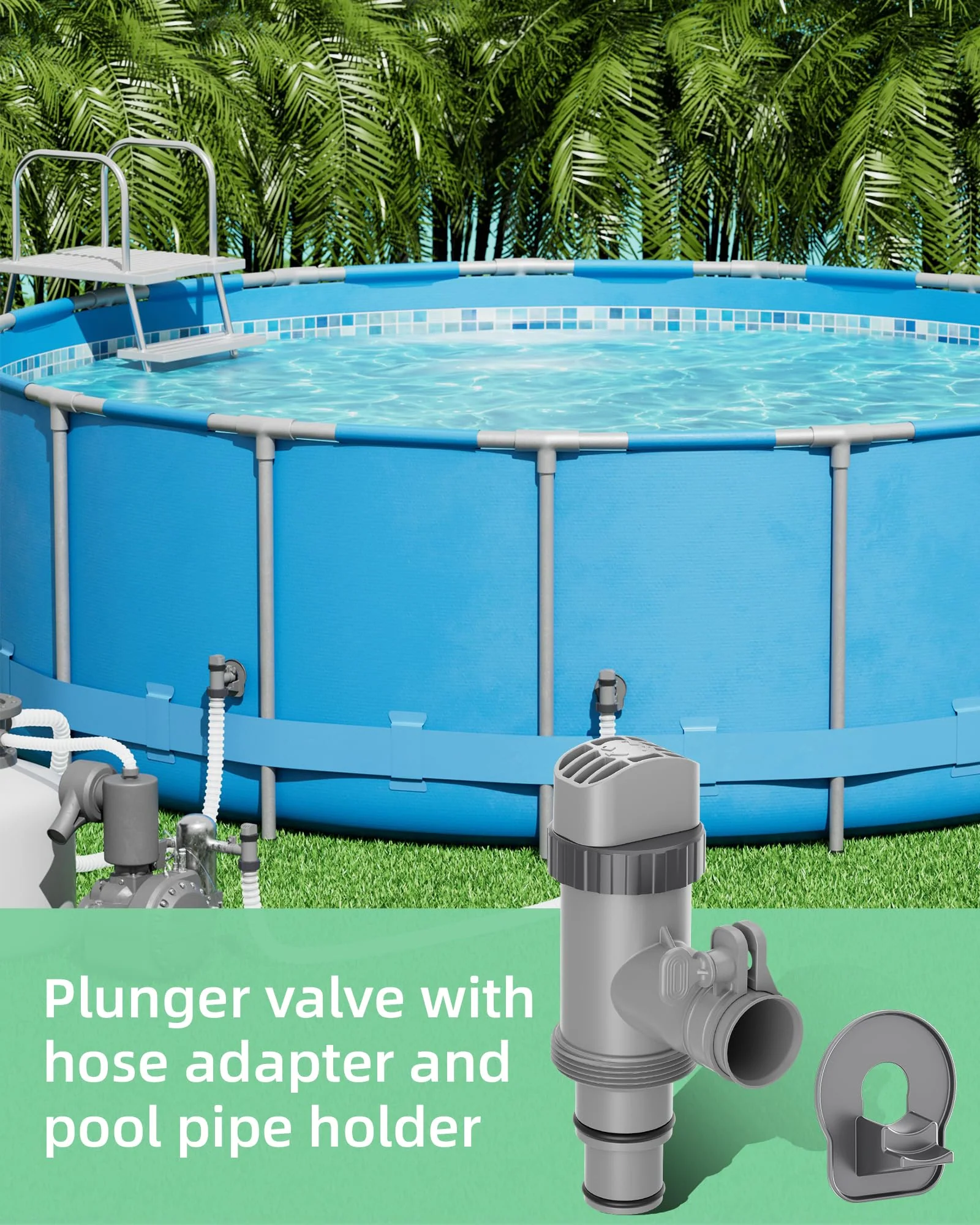 SHAPON Above Ground Swimming Pool Plunger Valve & Swimming Pool Pipe Holder Set- Replacement Pool Accessories Compatible with Intex Pools (2 Each) - Image 7