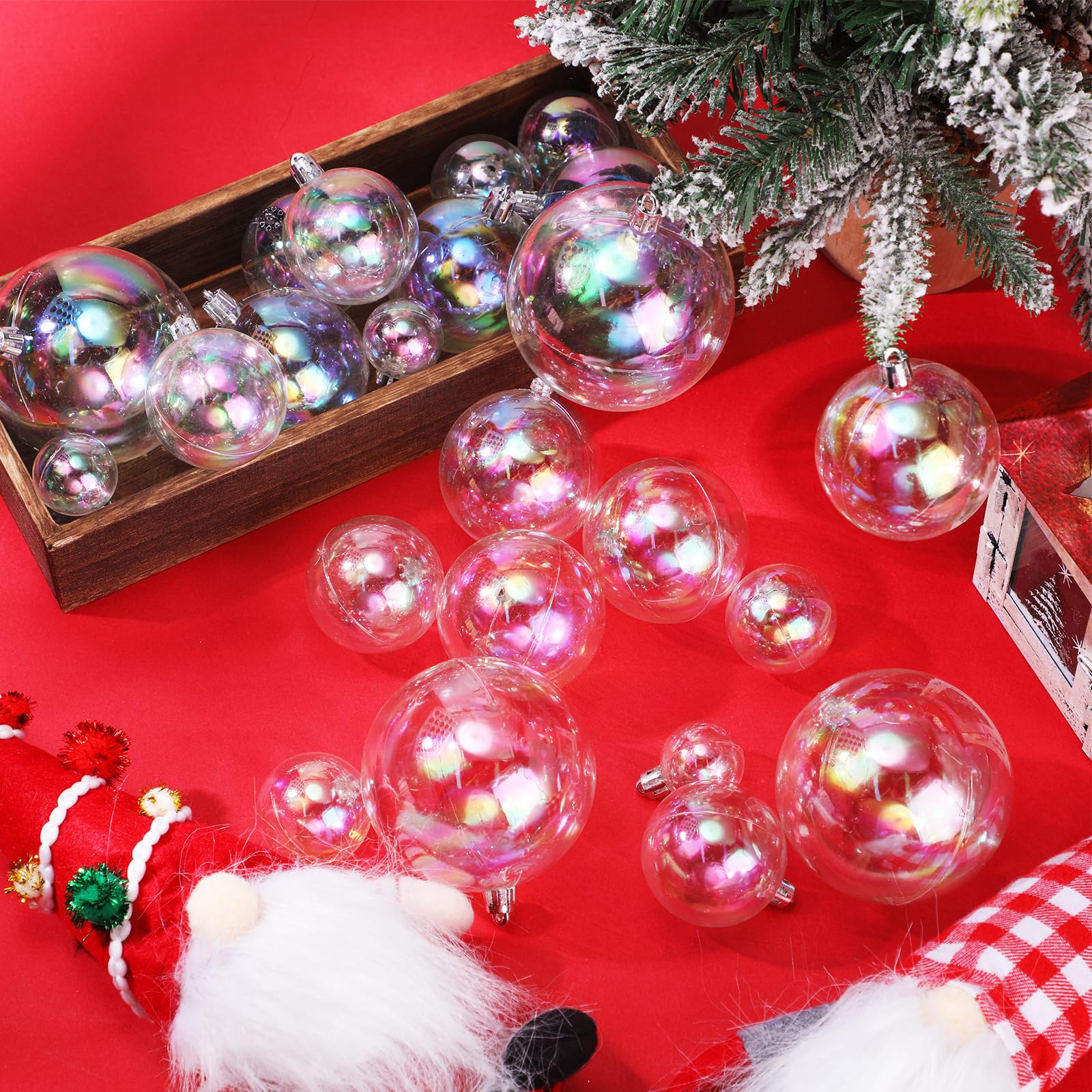 Shappy 50 Pcs Christmas Iridescent Ornaments Halloween, Transparent DIY Shatterproof Hanging Rainbow Ball Christmas Ornament 5 Different Sizes for Party, Wedding, Home Decor (Clear) - Image 3