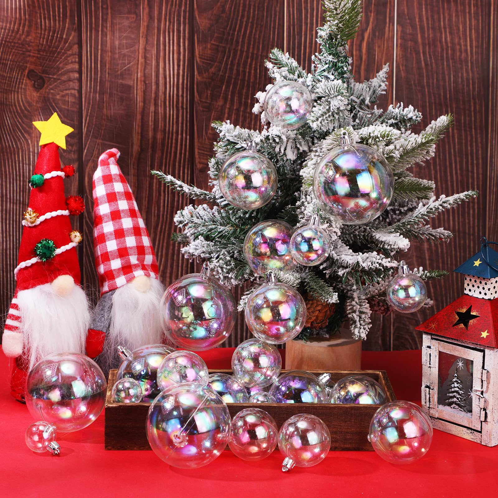 Shappy 50 Pcs Christmas Iridescent Ornaments Halloween, Transparent DIY Shatterproof Hanging Rainbow Ball Christmas Ornament 5 Different Sizes for Party, Wedding, Home Decor (Clear) - Image 4