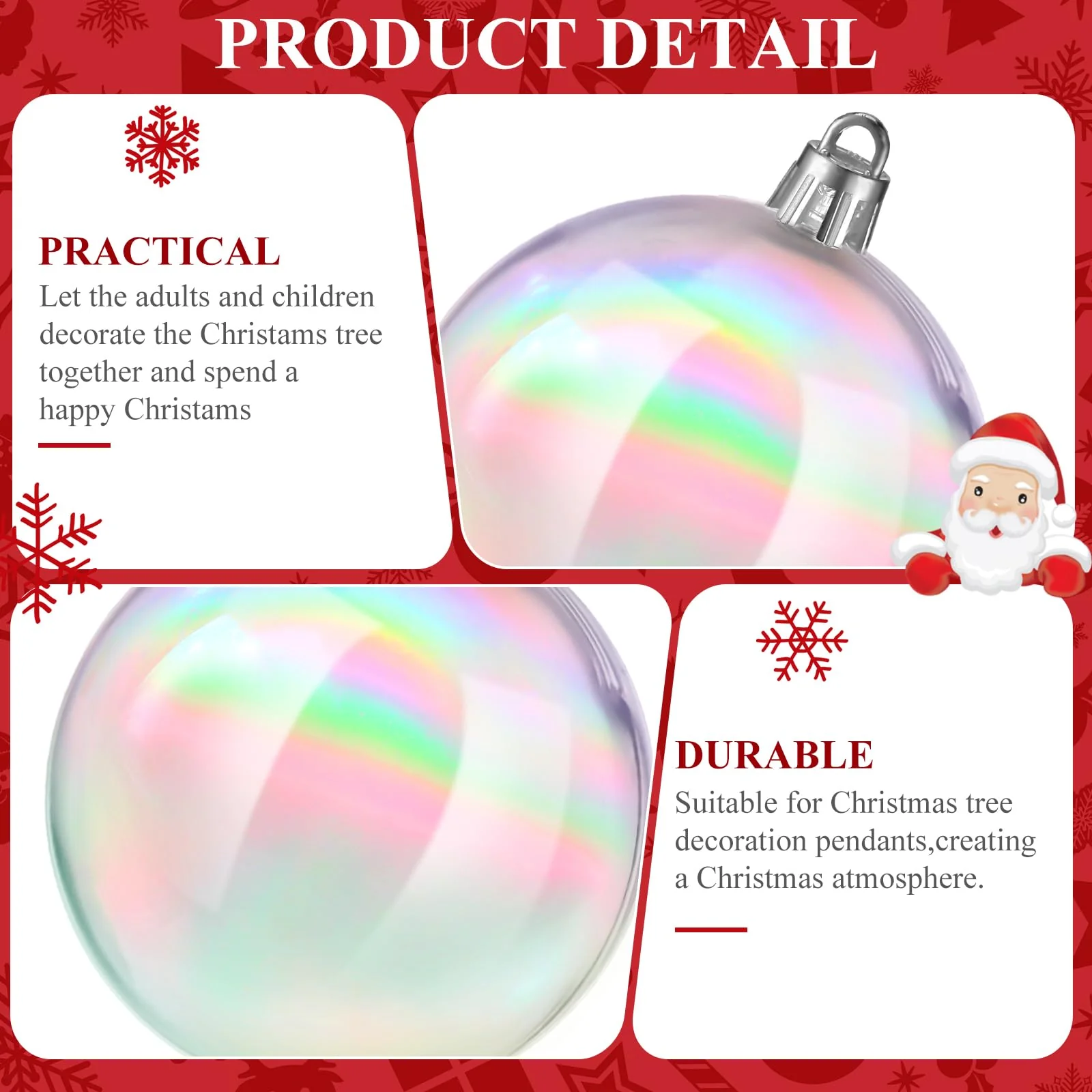 Shappy 50 Pcs Christmas Iridescent Ornaments Halloween, Transparent DIY Shatterproof Hanging Rainbow Ball Christmas Ornament 5 Different Sizes for Party, Wedding, Home Decor (Clear) - Image 5