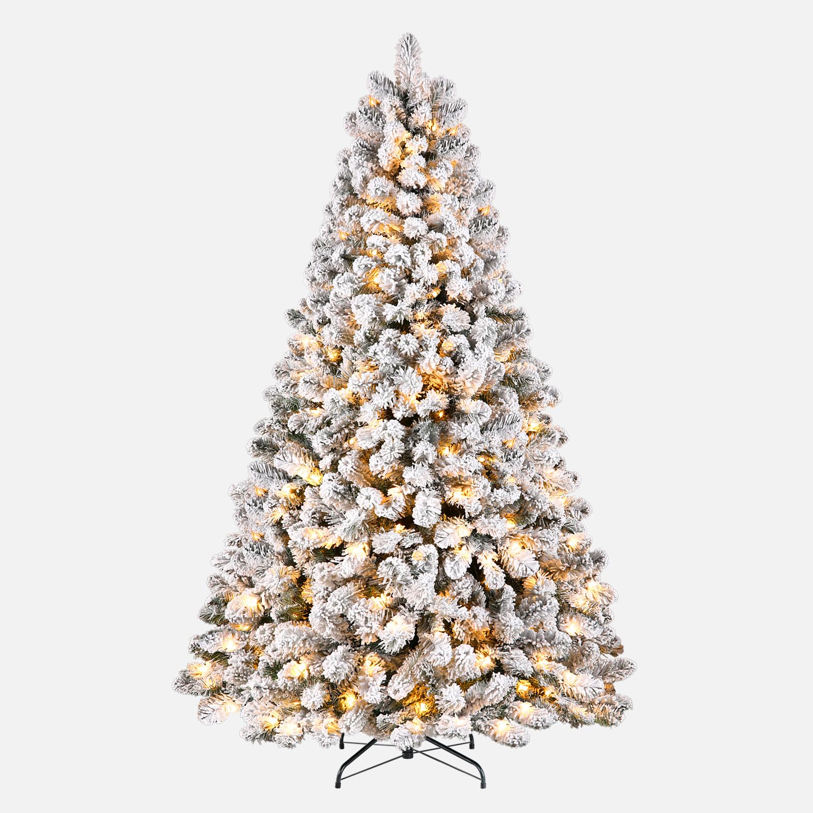 SHareconn 7.5ft Prelit Snow Flocked Spruce Artificial Christmas Tree with 350 Incandescent Warm White Lights, Foldable Stand, Snow Flocked Full Prelighted Xmas Tree W/1170 Branch Tips, 7.5 FT, White - Image 2