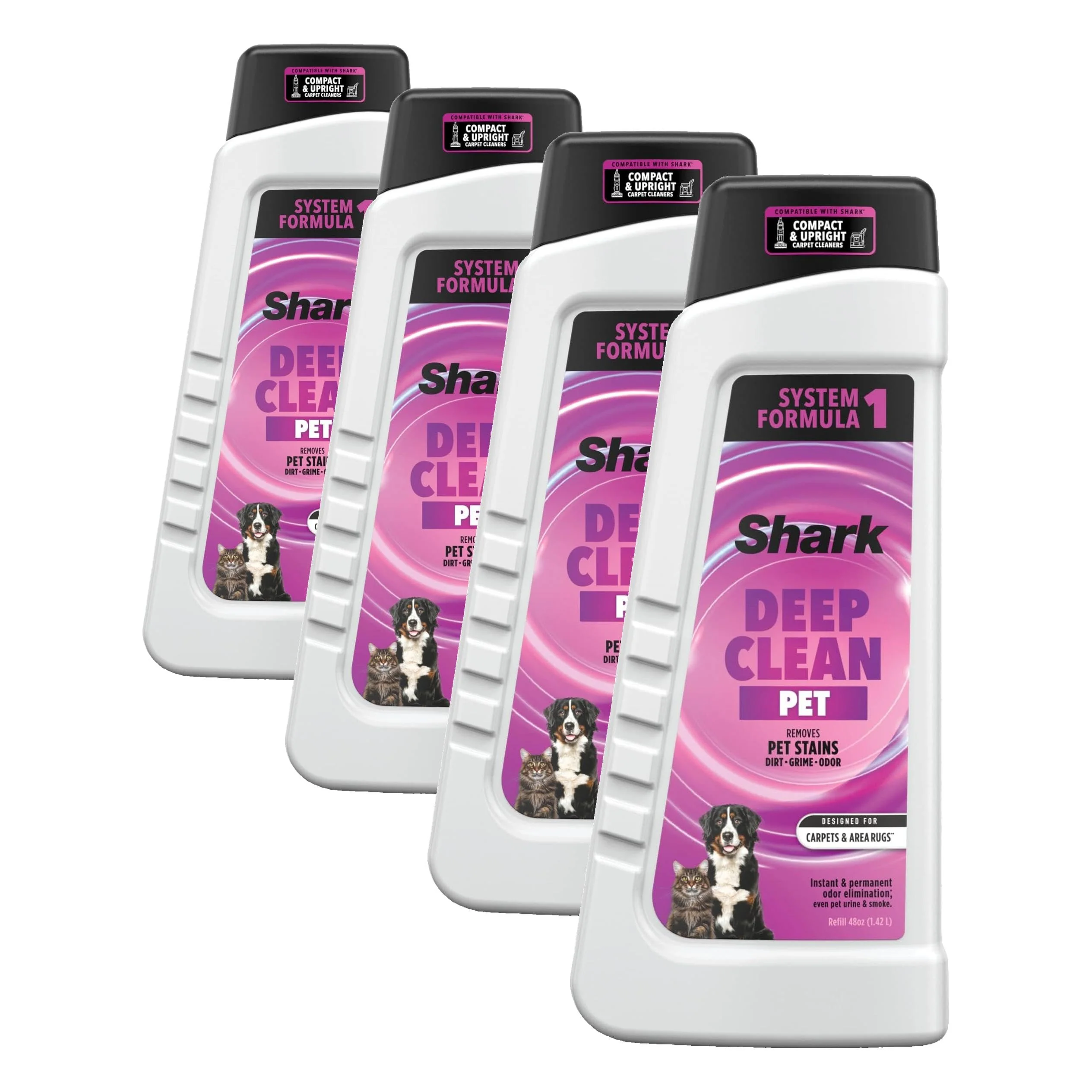 Shark Deep Clean Pet Formula for All Upright and Portable Carpet Cleaners,Formulated for All Carpets,Upholstery & Area Rugs,Tackles Tough Pet Messes and Odors,48oz,EXCP48,(Pack of 4)